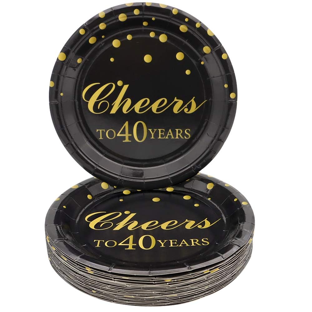Pandecor 40th Birthday Party Supplies,50 PCS Cheers to 40 Years Disposable 7 Inch Paper Plates Dessert Plates for 40 Years Anniversary Party