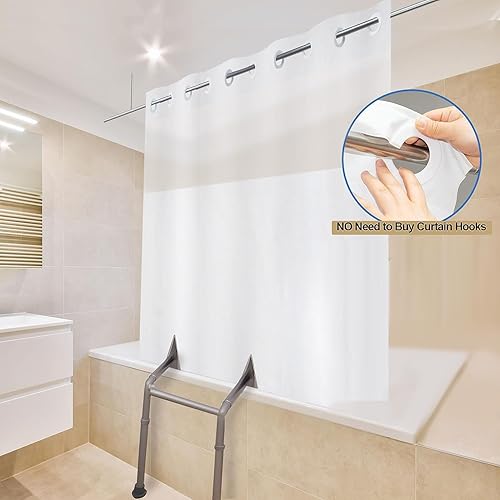 Miniatura 2 de Cortina de ducha dividida para bancos de transferencia de baño, cortina de ducha transparente de tela de poliéster con ventana, cortina de baño sin
