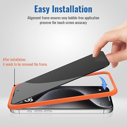 Miniatura 8 de NEEPART Paquete de 3 + 2 protectores de pantalla para iPhone 15 Pro Max 6.7 pulgadas, paquete de 3 protectores de pantalla de privacidad + 2