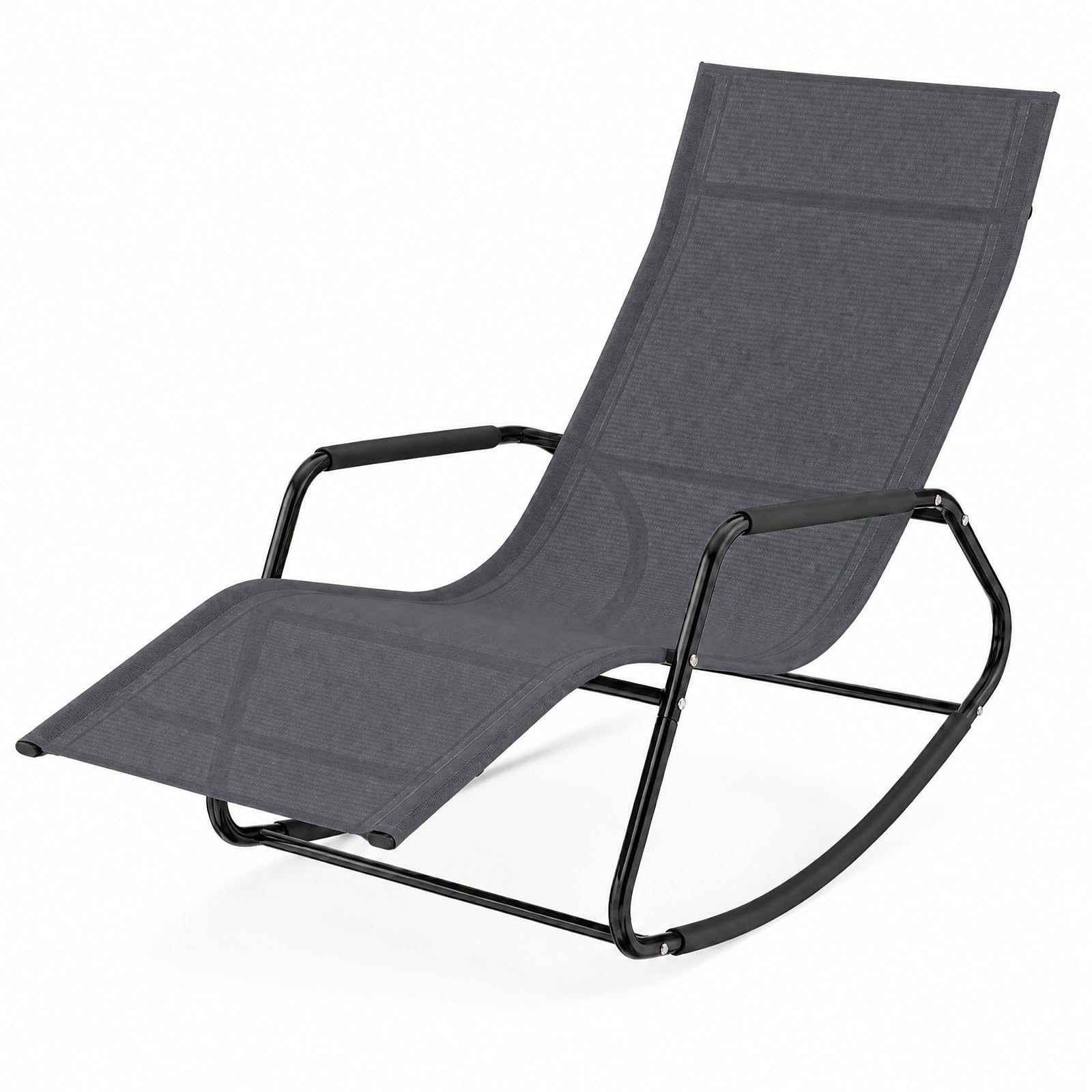 GOPLUS Chaise Longue à Bascule Métallique avec Tissu Respirant (Gris)
