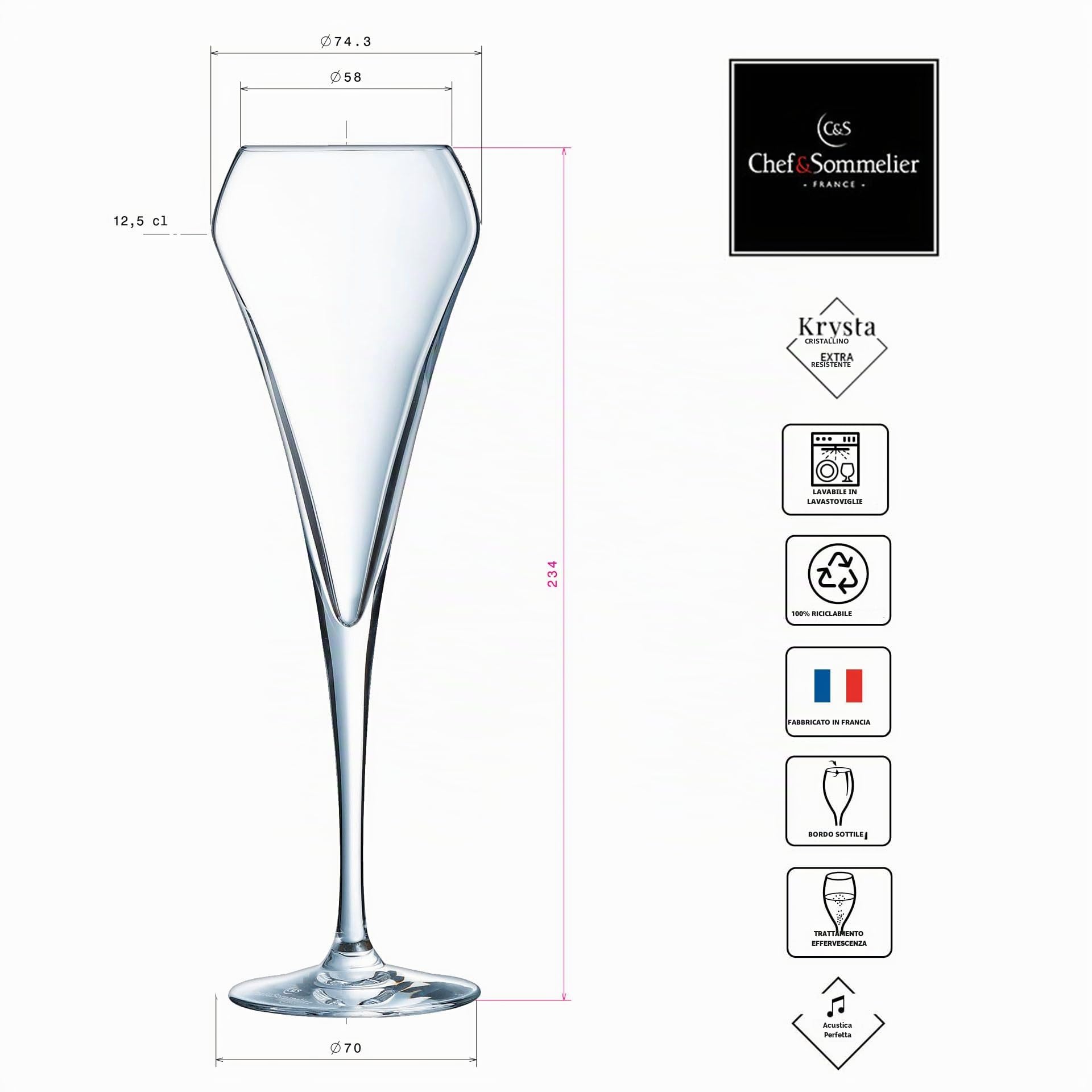 Chef & Sommelier - Open Up Collection, 6 flutes da champagne, cristallo, moderno ed elegante - Made in France, confezione rinforzata, idoneo alla vendita online