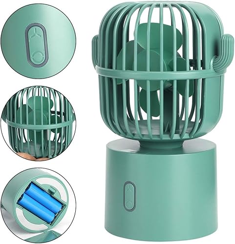 Miniatura 5 de Ventilador de escritorio USB, 3 velocidades ajustables, portátil, lindo ventilador de mesa de cactus de dos maneras de carga, cabezal agitador de