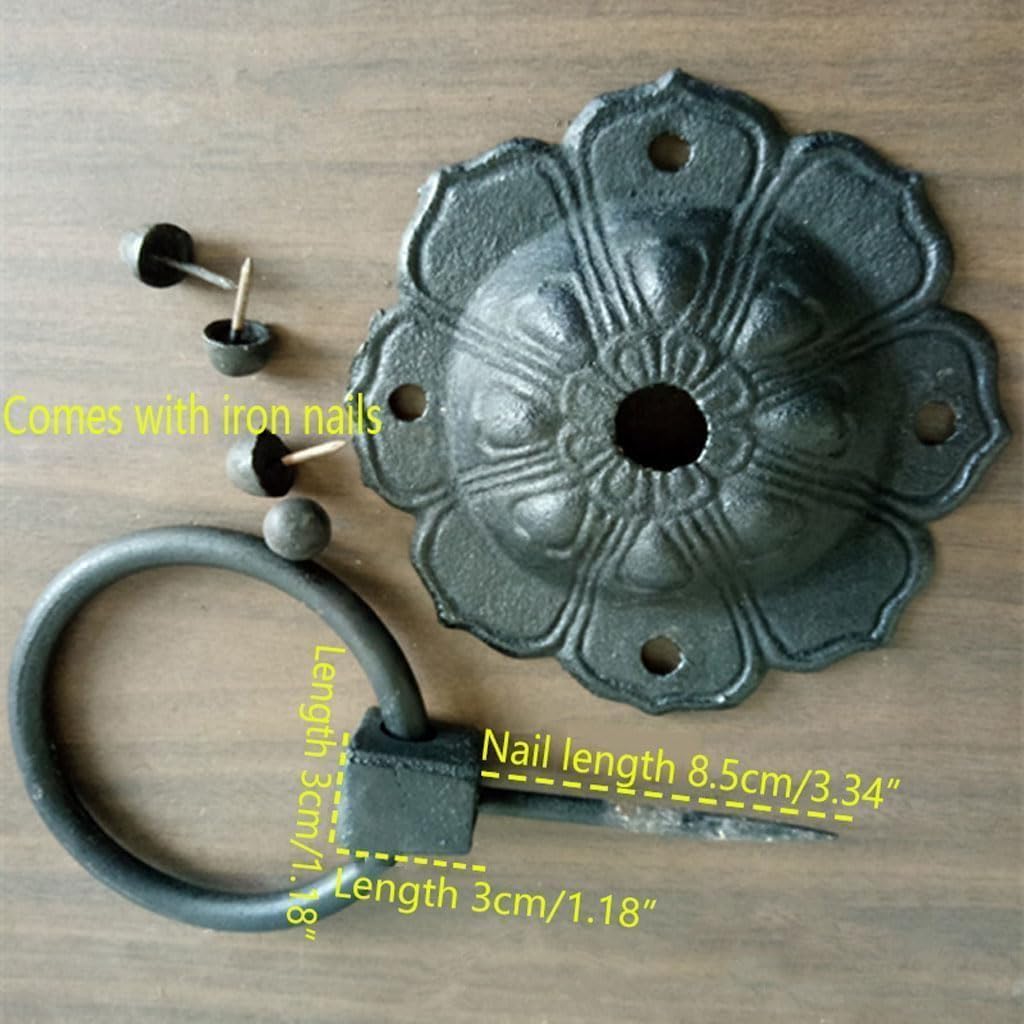 TIST Iron Door Knocker Antique Cast Iron Metal Door Knock for Front Door Knocker for Courtyard Classical Door Ring Knocker Surface-Mounted Installation
