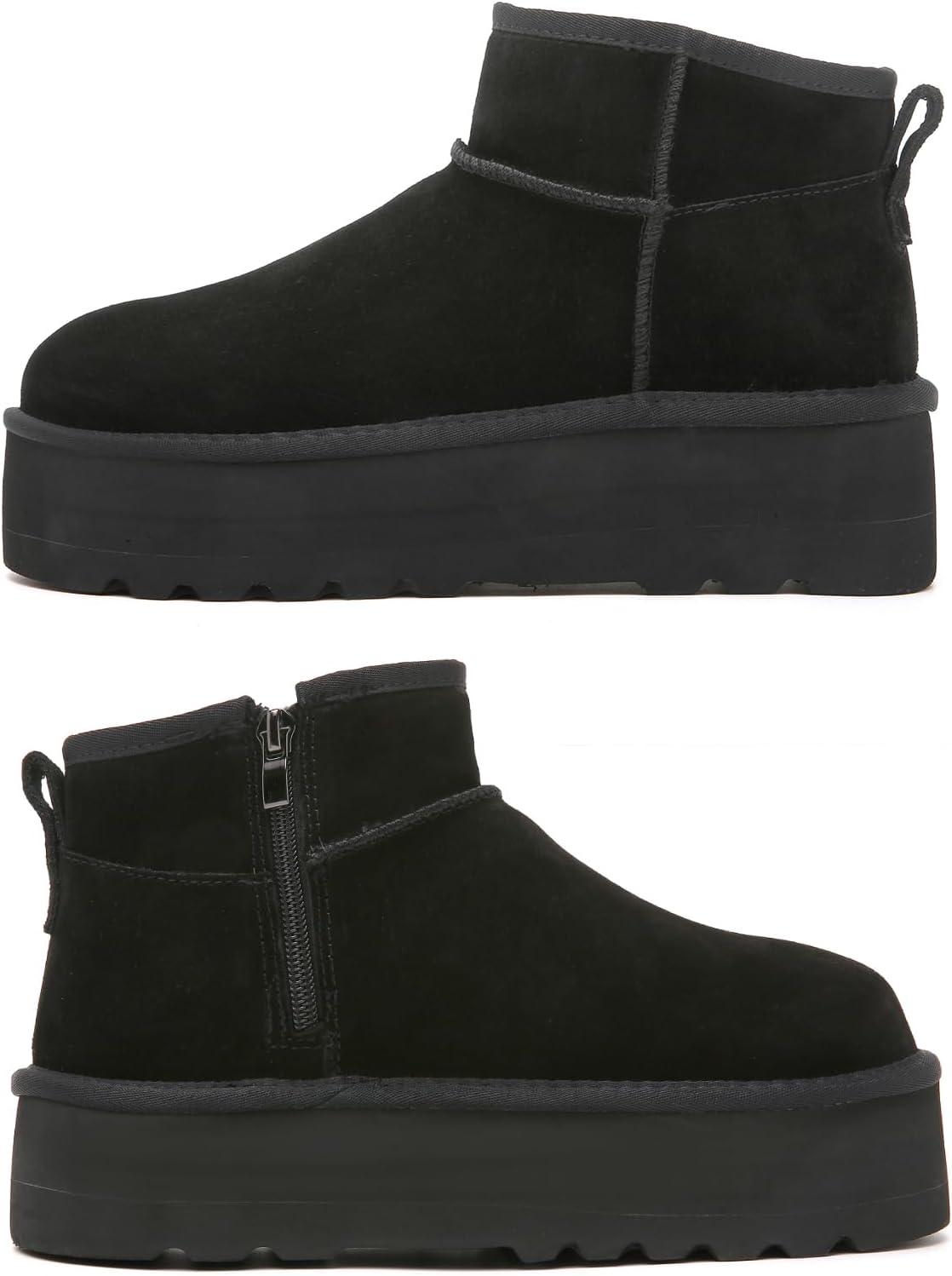 Haifago Platform Mini Snow Boots for Women, Suede Genuine Leather Winter Ankle Booties with Zip up, Womens Classic Fur Lined Short Boot Anti-Slip