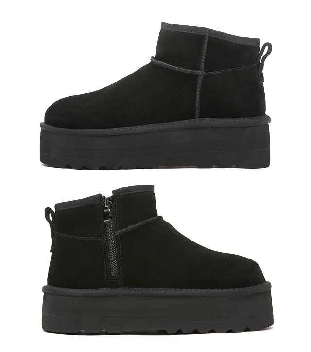 Haifago Platform Mini Snow Boots for Women Suede Genuine Leather Winter Ankle Booties with Zip up Womens Classic