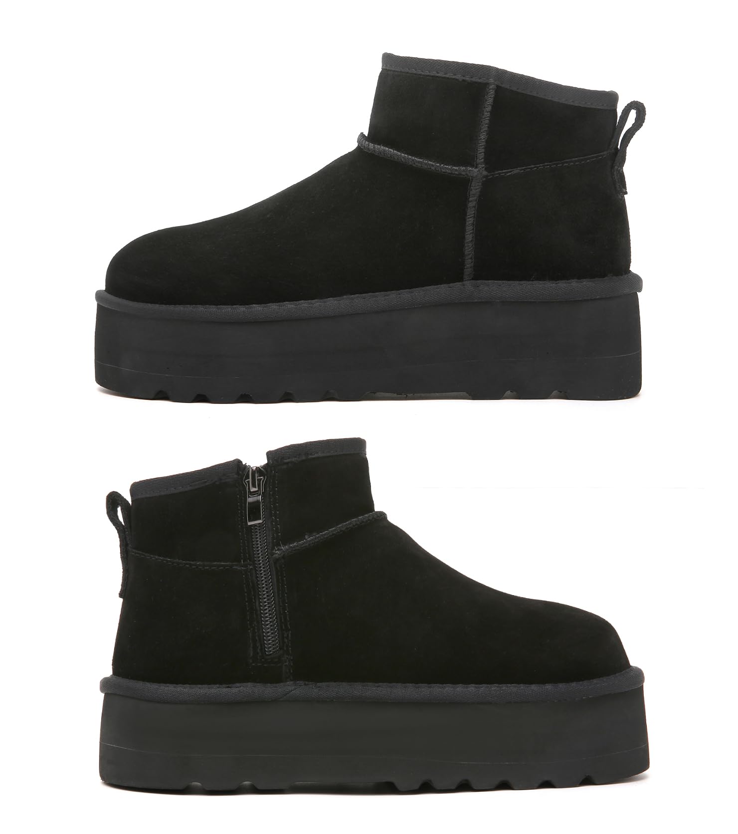 Haifago Platform Mini Snow Boots for Women Suede Genuine Leather Winter Ankle Booties with Zip up Womens Classic