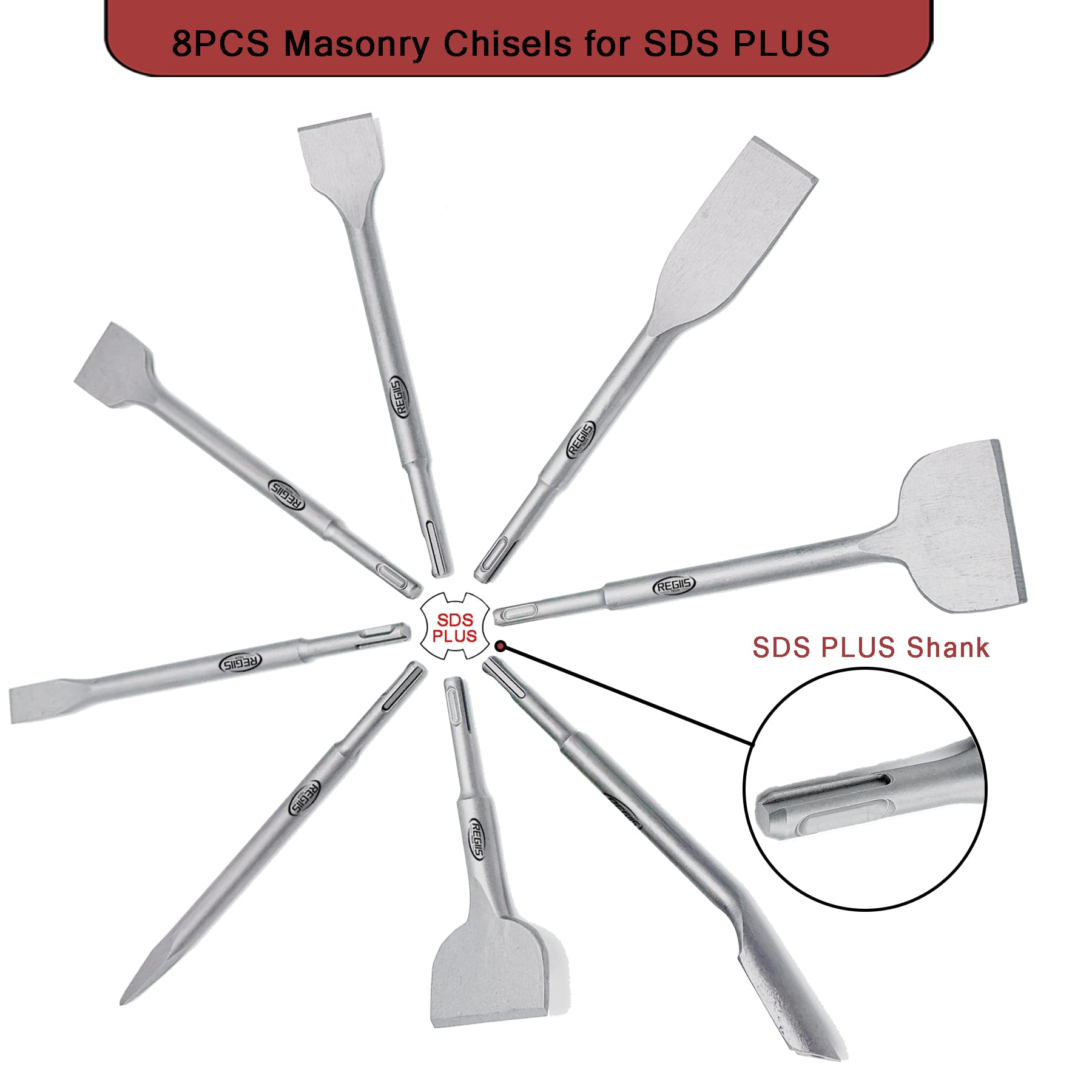 Juego de 8 cinceles SDS Plus, juego de brocas de hormigón para mampostería, brocas de cincel para extracción de azulejos para martillo rotativo con punta plana ancha para azulejos
