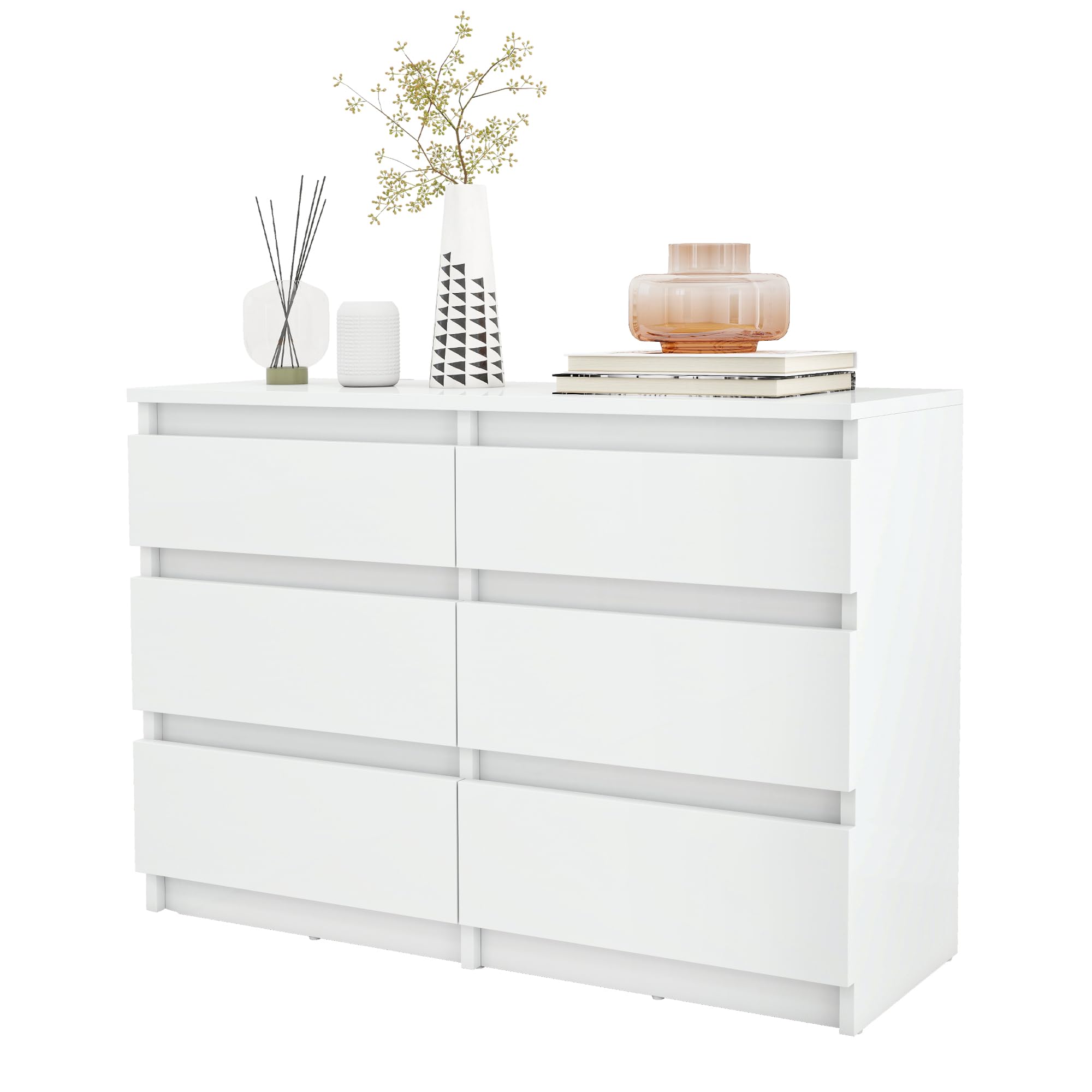YITAHOME Cómoda de madera, cómoda para dormitorio, 6 cajones con guías, muebles de dormitorio, almacenamiento para dormitorio, armario de dormitorio moderno, mesita de noche, 100 x 30 x 70 cm (blanco)