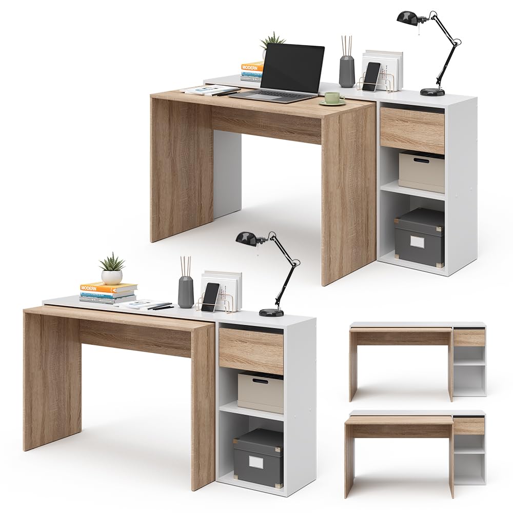 Vicco Escritorio Ben, Blanco/Sonoma, 145 x 46.4 cm