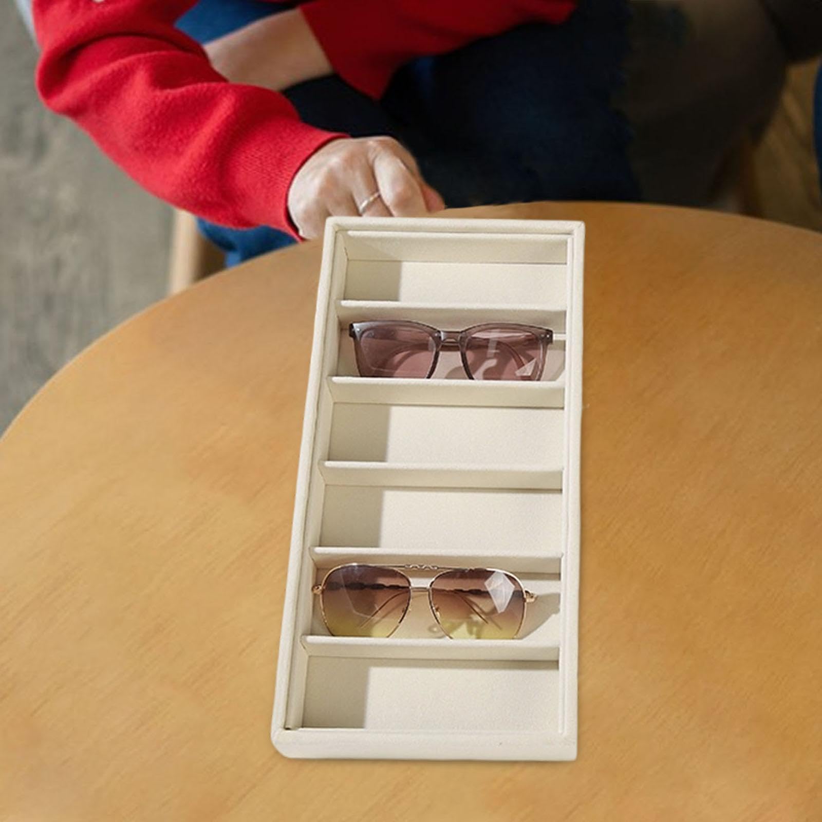 TISHITA Bandeja para Gafas Organizador de Gafas de Sol, Caja de Almacenaje de Lentes Soporte para Joyas Material Suave Resistente para Regalar Uso en Tocador, Bandeja de Almacenamiento, Beige — view 4