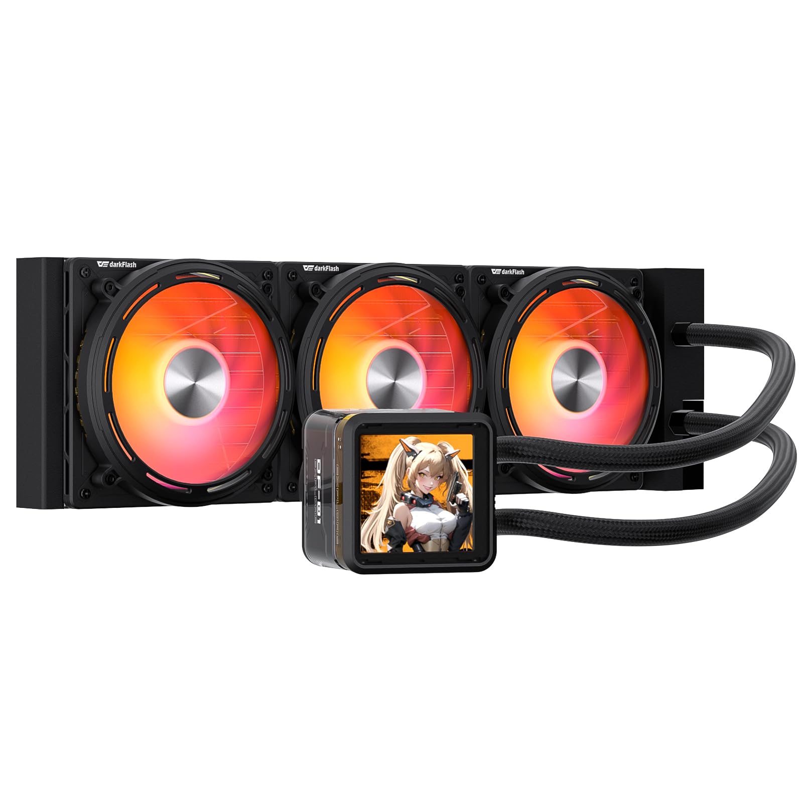 darkFlash DE360 All-in-one Liquid CPU Cooler, 2.88” LCD Screen with 480 * 480 Resolution, ARGB Sync, PWM Fans 360mm Radiator, CPU PC Aio Cooler Compatible with Intel 1851/1700, AMD AM4/AM5 (Black)