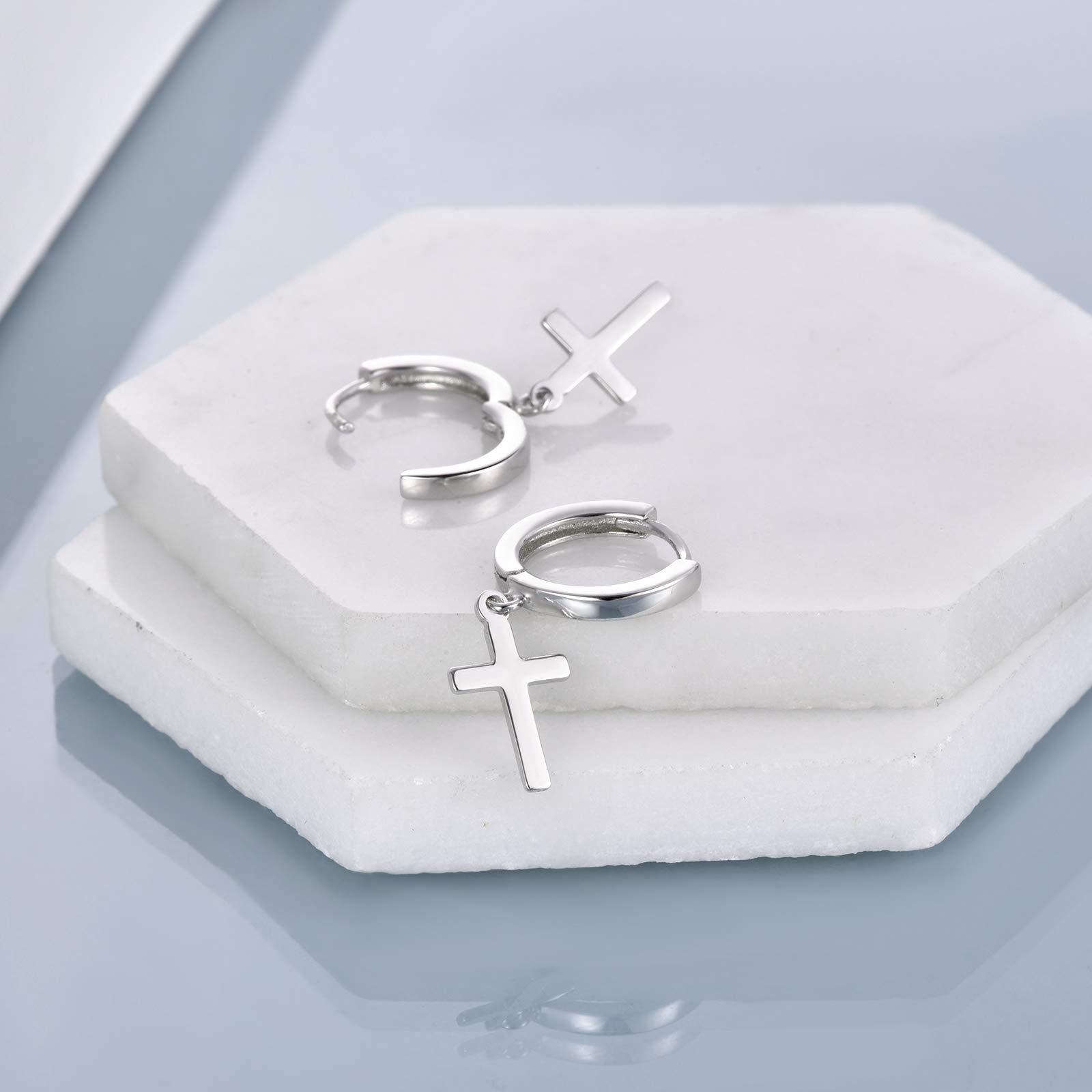 Damen Herren Sterling Silber schwarz Creolen Silber Kreuz Ohrringe und Sterne Creolen für Frauen Mädchen Männer Junge Frauen Teenager Mädchen Kind