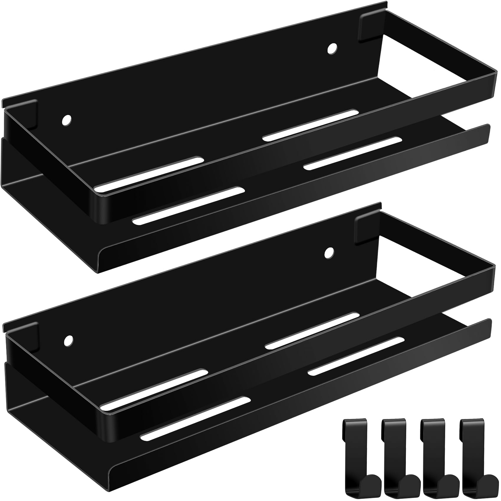 MUUKAIII Estanteria Baño 2 Piezas Estanteria Ducha Acero Inoxidable 30cm Estante de Ducha Sin Taladra con 4 Ganchos Repisa Baño Adhesiva Negro Baldas Sin Taladrar Baño para Accesorios de Baño