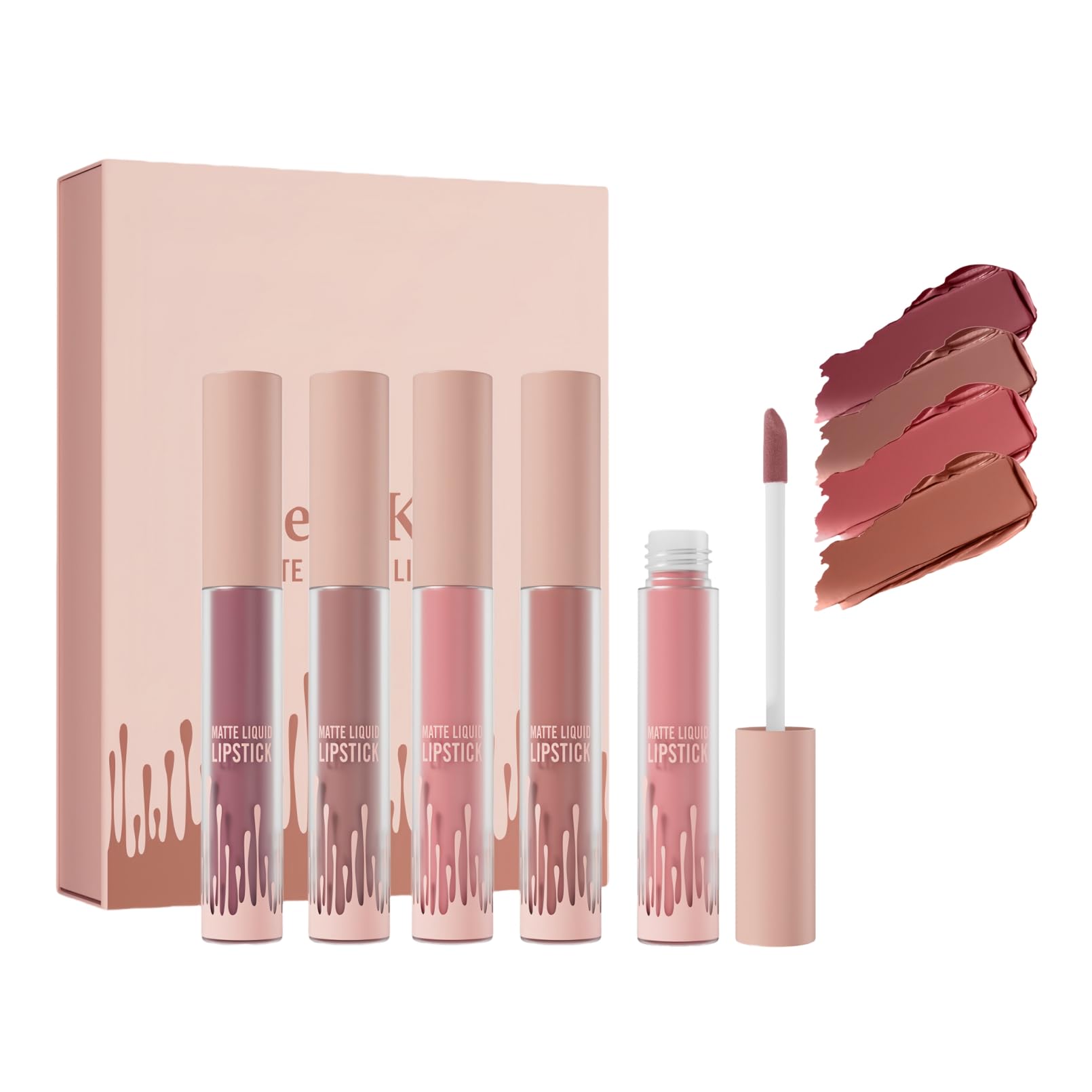AWDSLUY4-Color Matte Liquid Lipstick Set, Makeup Waterproof Lip Gloss, Matte Velvet Lipstick Set, Long-lasting Moisturizing Lip Glaze, Non-sticky Lip Plumper