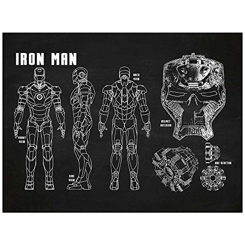 Inked and Screened SP_SYFI TD_CH_24_W Sci-Fi and Fantasy Iron Man Profile Print, Chalkboard-White Ink, 18" x 24"