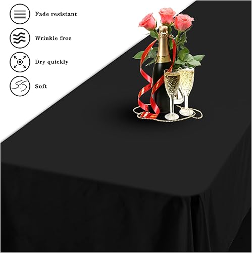 Miniatura 4 de YMHPRIDE Paquete de 6 manteles de poliéster para mesas rectangulares de 6 pies, manteles de poliéster negro de 60 x 102 pulgadas, manteles lavables
