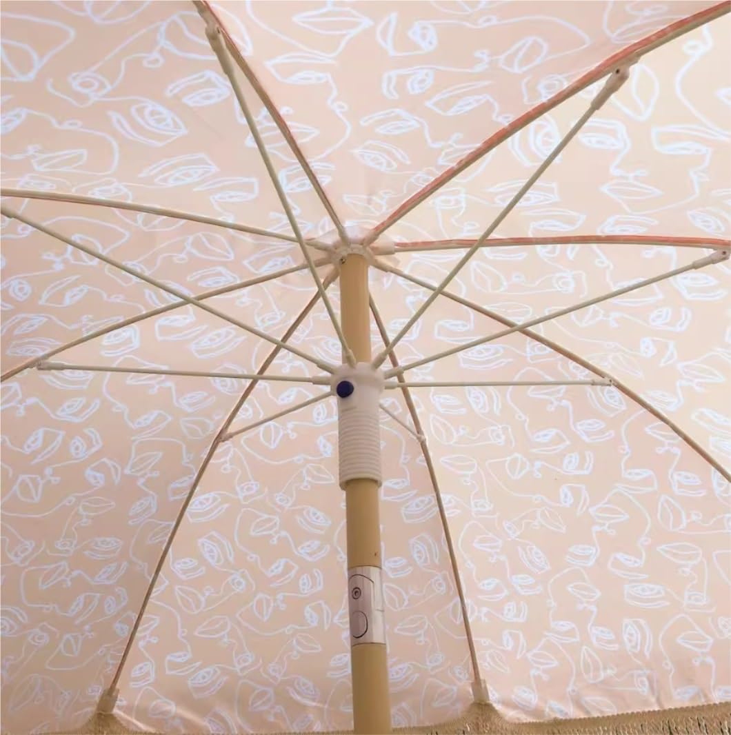 Parasole Parasol Ogrodowy Z Frędzlami O Długości 6,6 Stopy, Funkcja Pochylenia Parasol Plażowy Parasol Zewnętrzny Bez Podstawy Na Taras Ogrodowy Przy Basenie Parasol Ogrodowy(A)