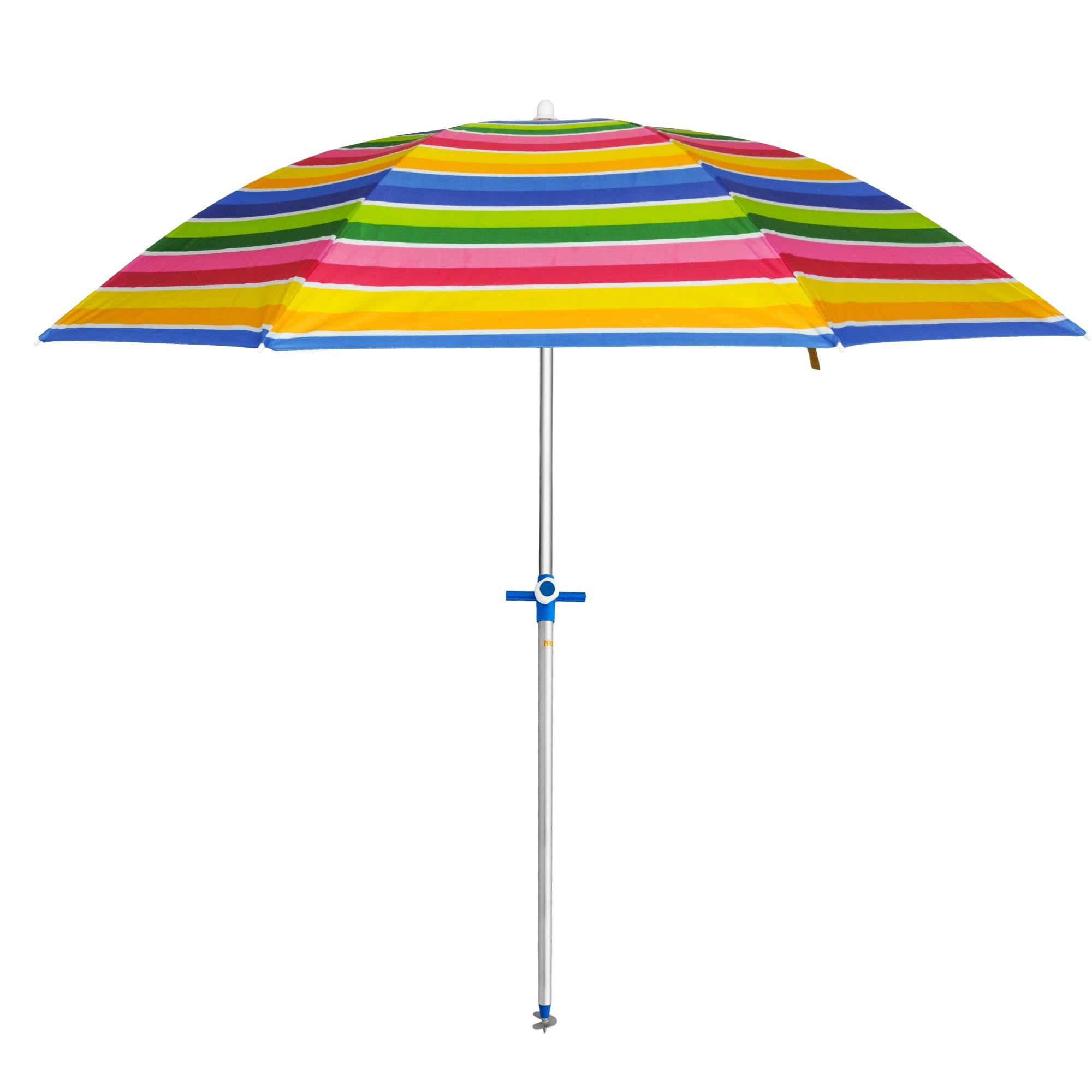 Pincho Sombrilla de playa Ø180 cm acero, Tela poliéster con protección UPF 50+, Sistema, punta de aluminio y maneta, 8 Varillas de acero de 3 mm, reclinable