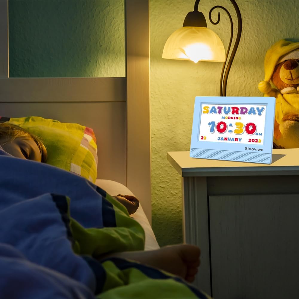 Digital Alarm Clock with 7'' HD Screen, Calendar Function,It is Perfect for Kids Aged 3-18 Years Old with Remote Control and Custom Reminder Function for Birthdays