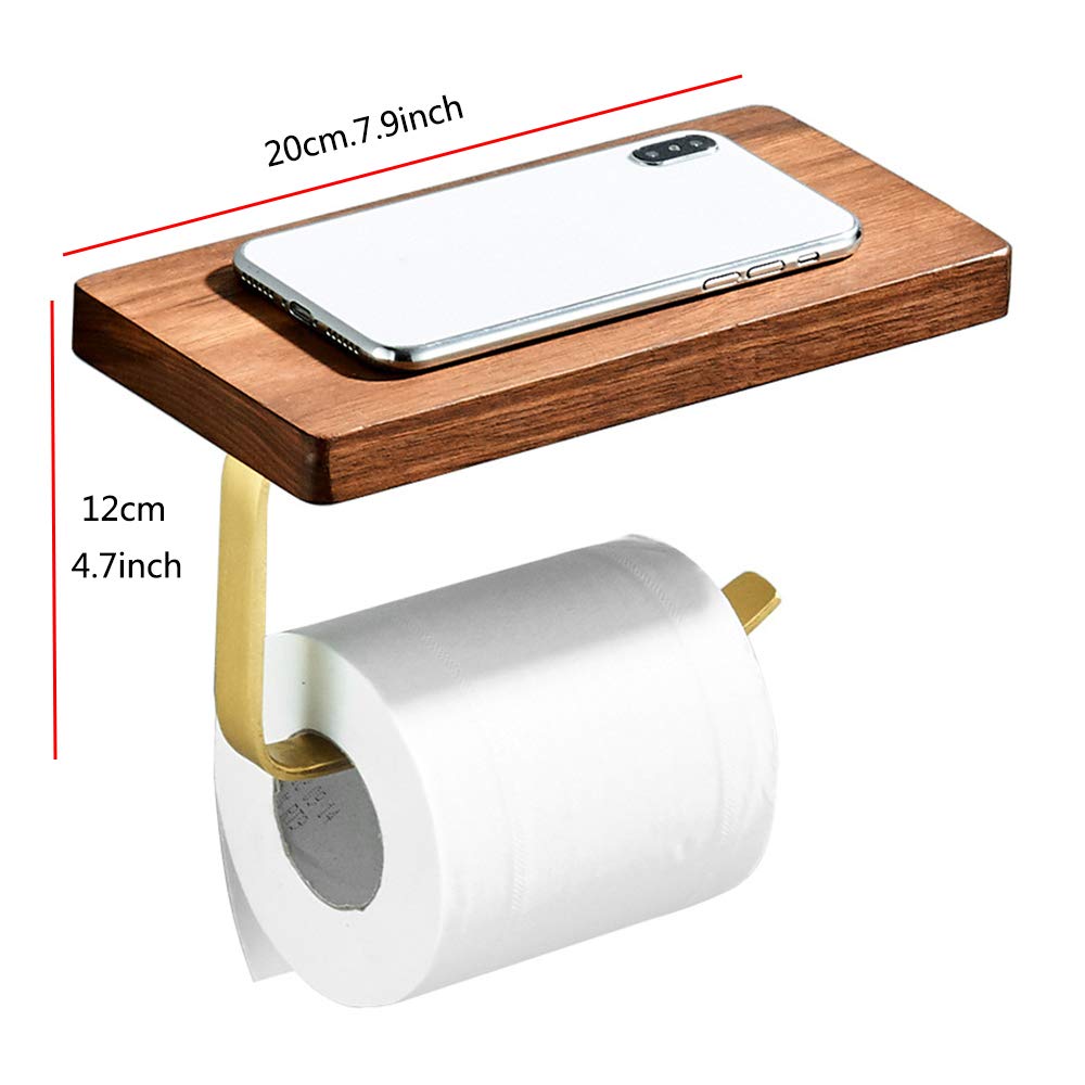 Portarrollos para Papel Higiénico de Pared Portarrollos Baño, Porta Rollos de Papel Higienico Accesorios de Baño para Baño y Cocina, Nogal Negro y Latón