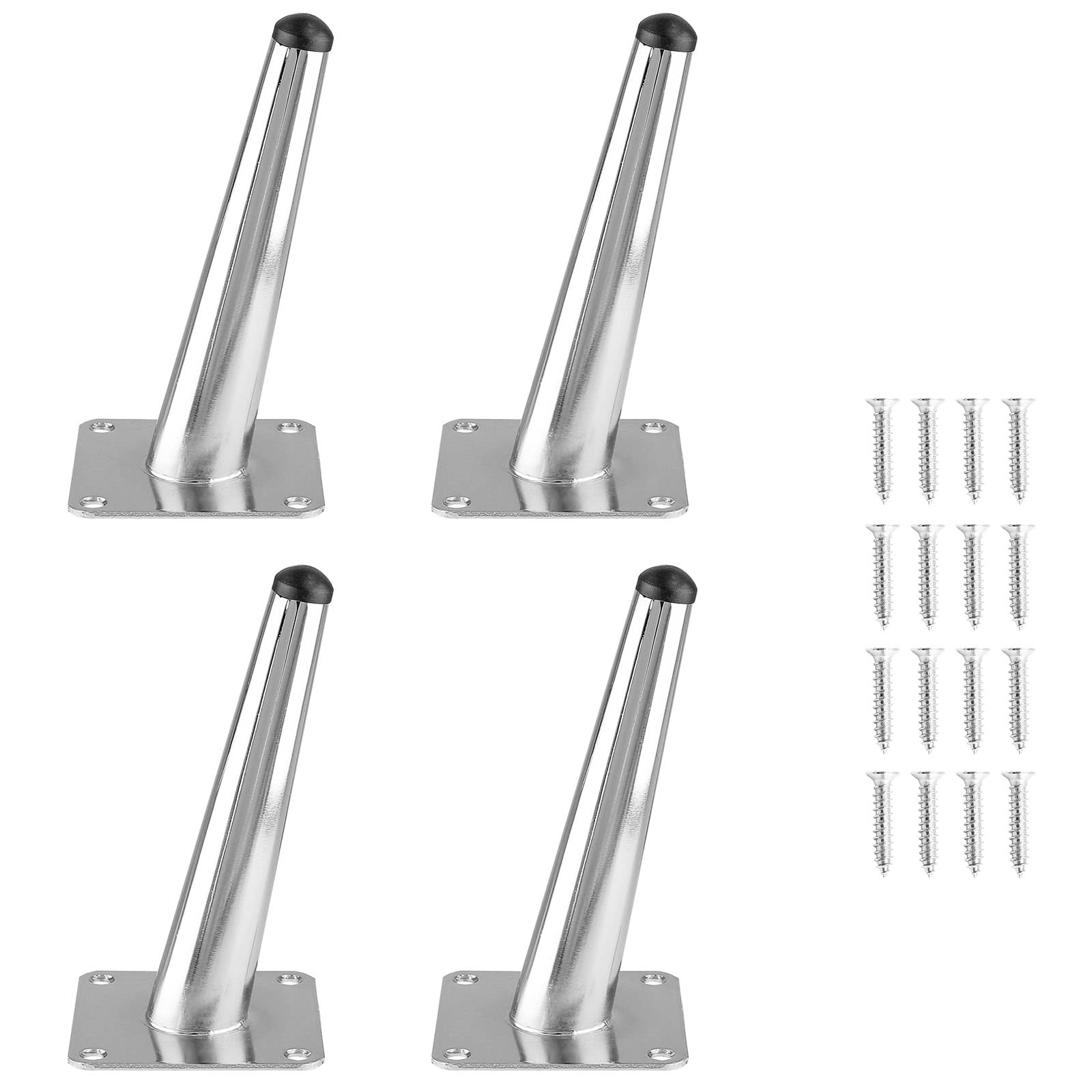 Seimneire 4pcs 6 Inch Furniture Legs, Oblique Conical Metal Legs Chrome Mid-Century Style Furniture Feet for Sofa Cabinet Table Chair Cupboard Couch