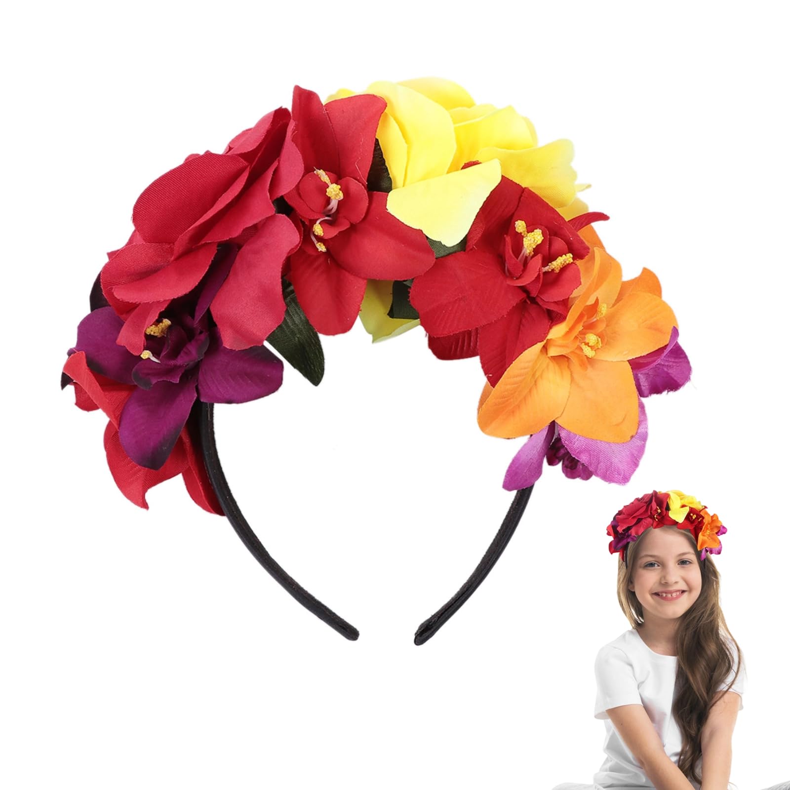 minkissy Halloween Rose Flower Hair Bands Day of The Dead Headband Halloween Headdress Mexican Headband for Women Girls Style 1
