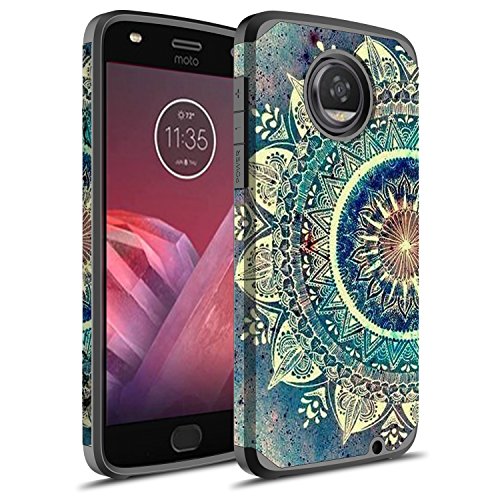 Rosebono Moto Z2 Play Case, Moto Z Play (2nd Gen.) Case, Hybrid Dual Layer Shockproof Hard Cover Graphic Fashion Cute Colorful Silicone Skin Case for Moto Z2 Play (Green Mandala)