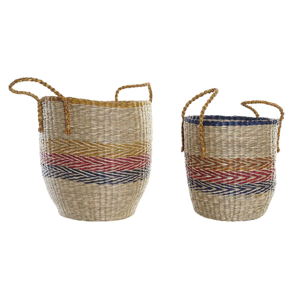 DKD Home Decor Set of Baskets Brand Orange Green Seagrass (35 x 22 x 46 cm) (2 Pieces) (Reference: S3018631)