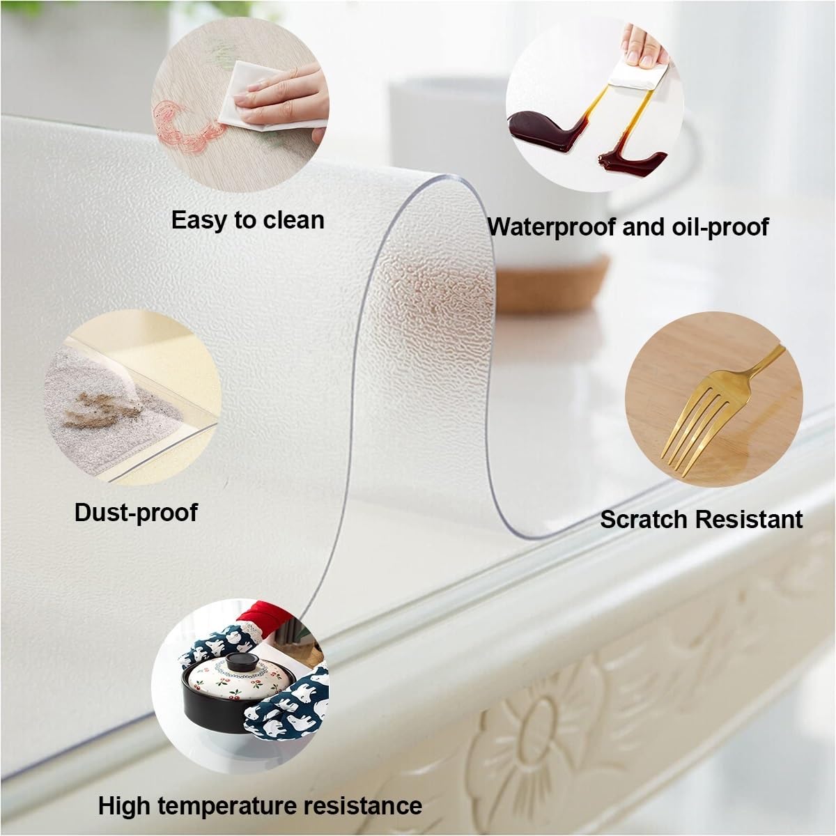 Sottomano da scrivania trasparente satinato, 1,5 mm, in vinile, per ufficio, vanità e comodini, 70 x 110 cm, elegante superficie antiscivolo per uso domestico e ufficio