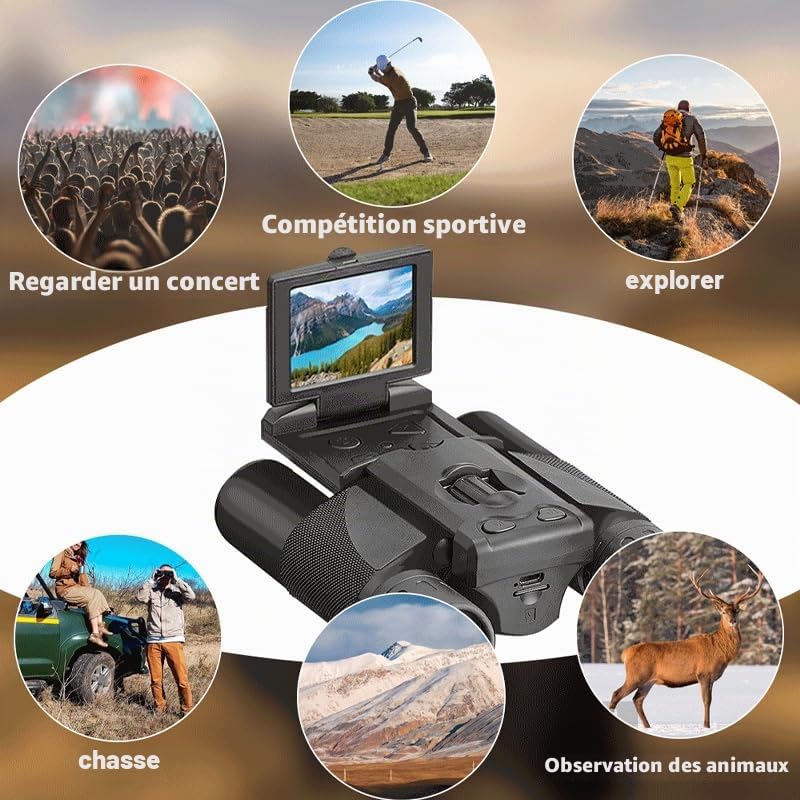 Jumelles pour Appareil Photo numérique Haute Puissance 12 x 32, Jumelles Adultes puissante avec caméra intégrée 1080p vidéo 5 MP écran LCD des Oiseaux et événements Sportifs (Noir)