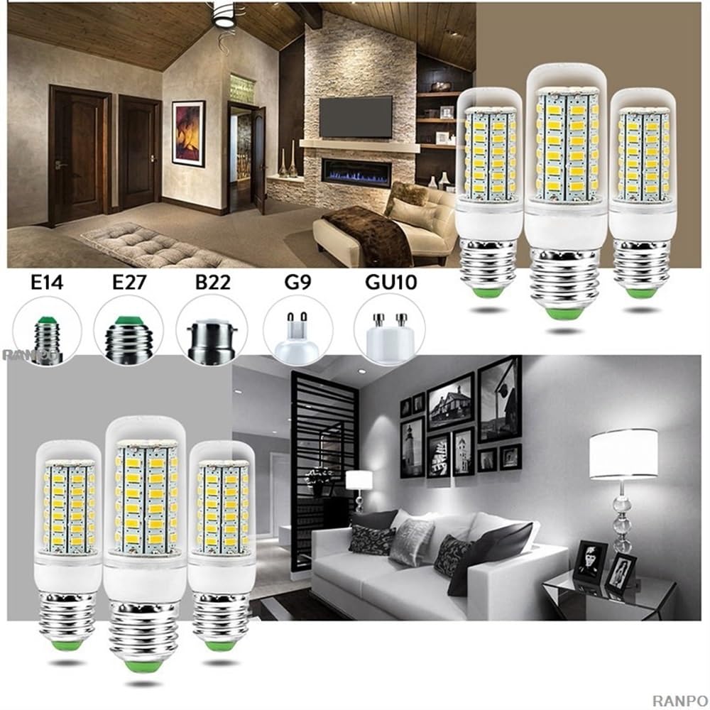 HHF Iluminación del hogar, Paquete de 20 bombillas LED de maíz AC220V E14/E27/B22/G9/GU10 5730SMD lámpara blanca fría y cálida(Cool White E27,5W)