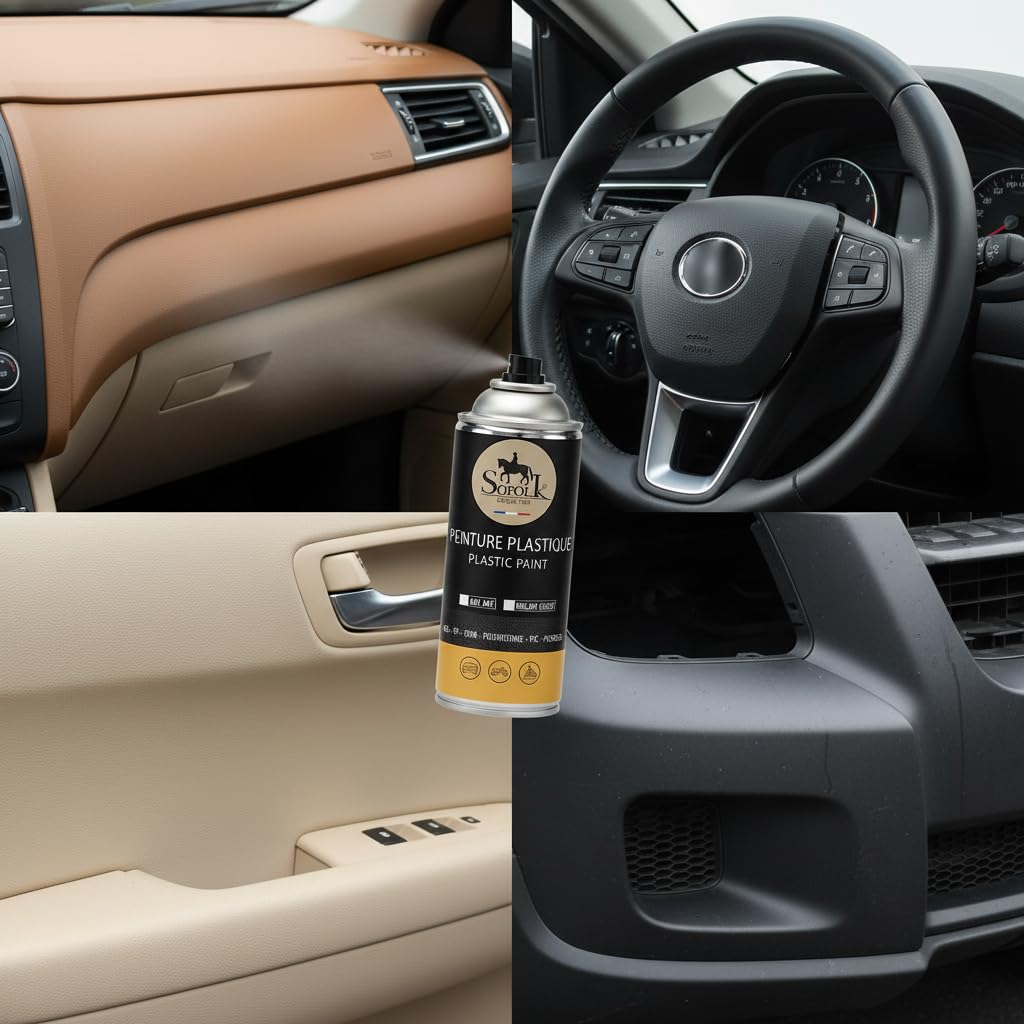 SOFOLK Peinture Plastique Haute résistance pour Auto, Tableau de Bord, Garnitures de Porte, Pare-Choc (01-Noir 9005 Mat)