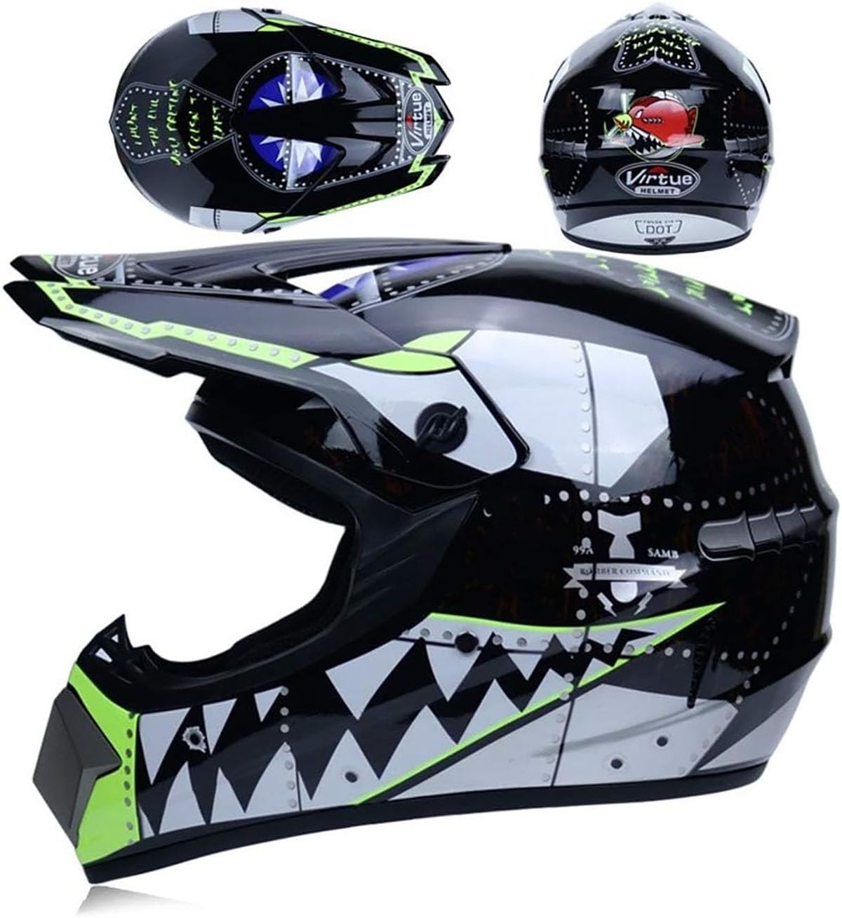 Casco Motocross Integrale Gioventù Bambini, MTB BMX Downhill Quad Bike Enduro Casco con Occhiali Maschera Guanti, Adulto Unisex MTB Moto Casco ATV