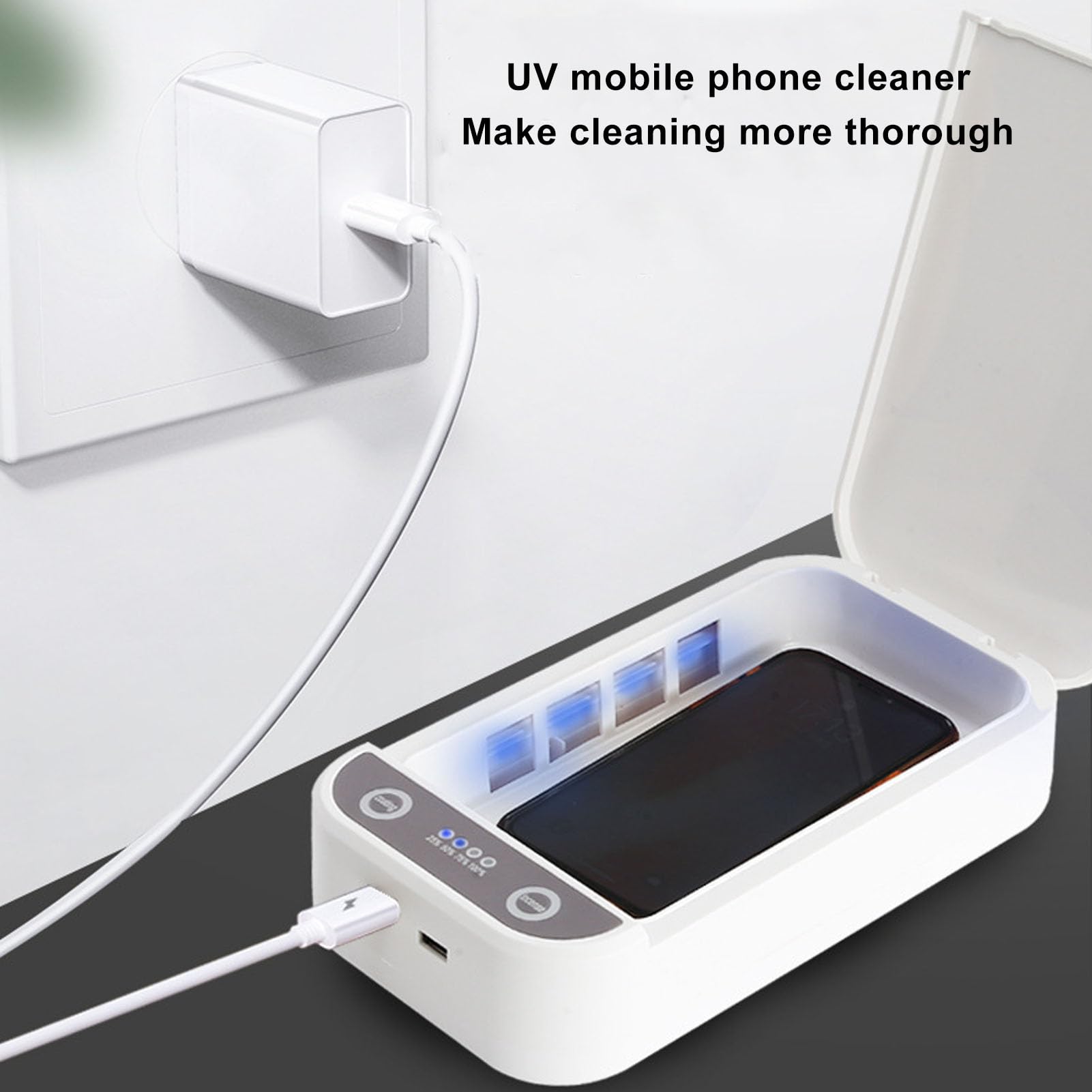 Caja Desinfectante con Luz UV, Caja Desinfectante UV para Limpiador de Teléfonos Móviles, con Luz LED Púrpura, Caja Limpiadora UV para Teléfono Inteligente, Máscara, Reloj