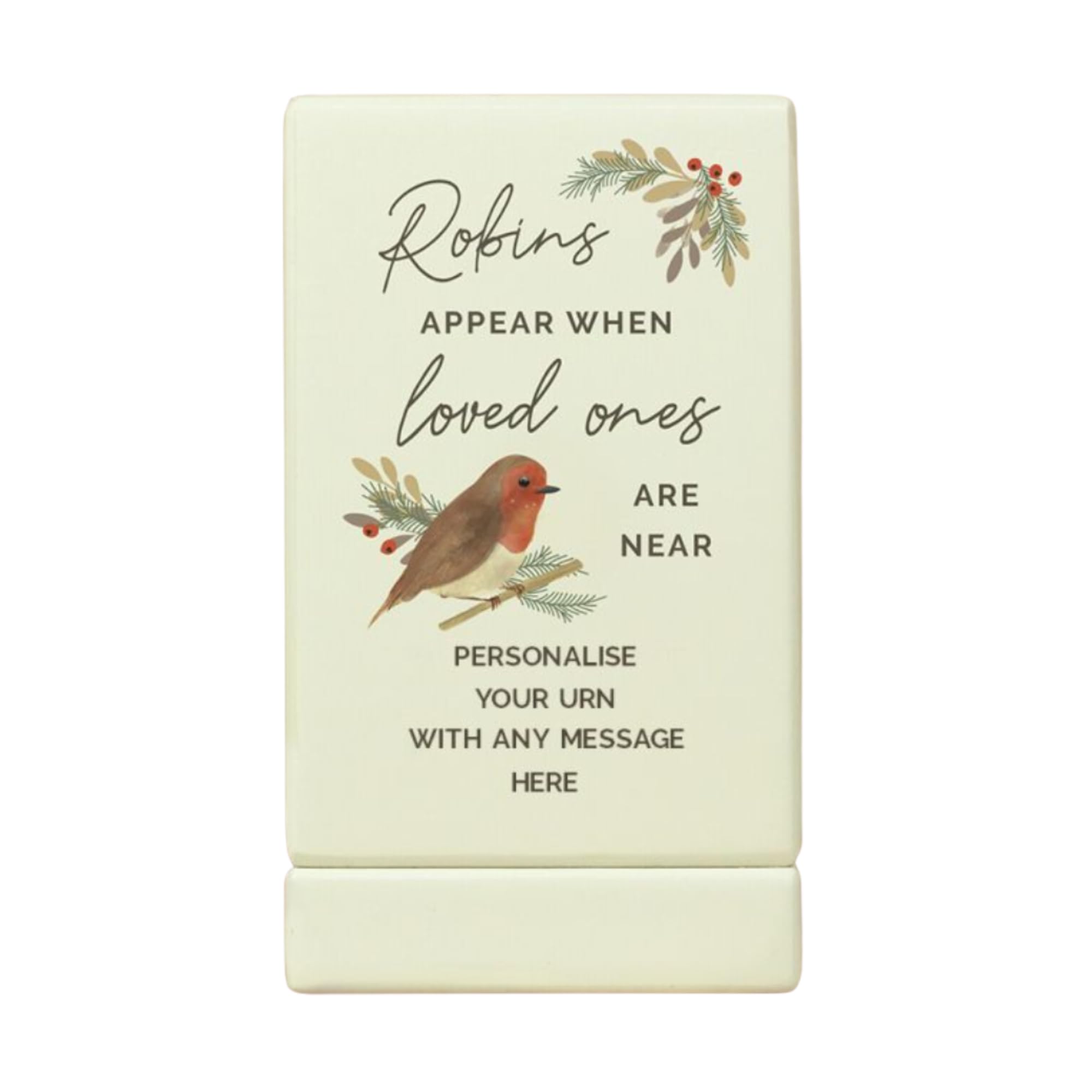 Caleli Gifts White Personalised Robins Appear Small Wooden Urn