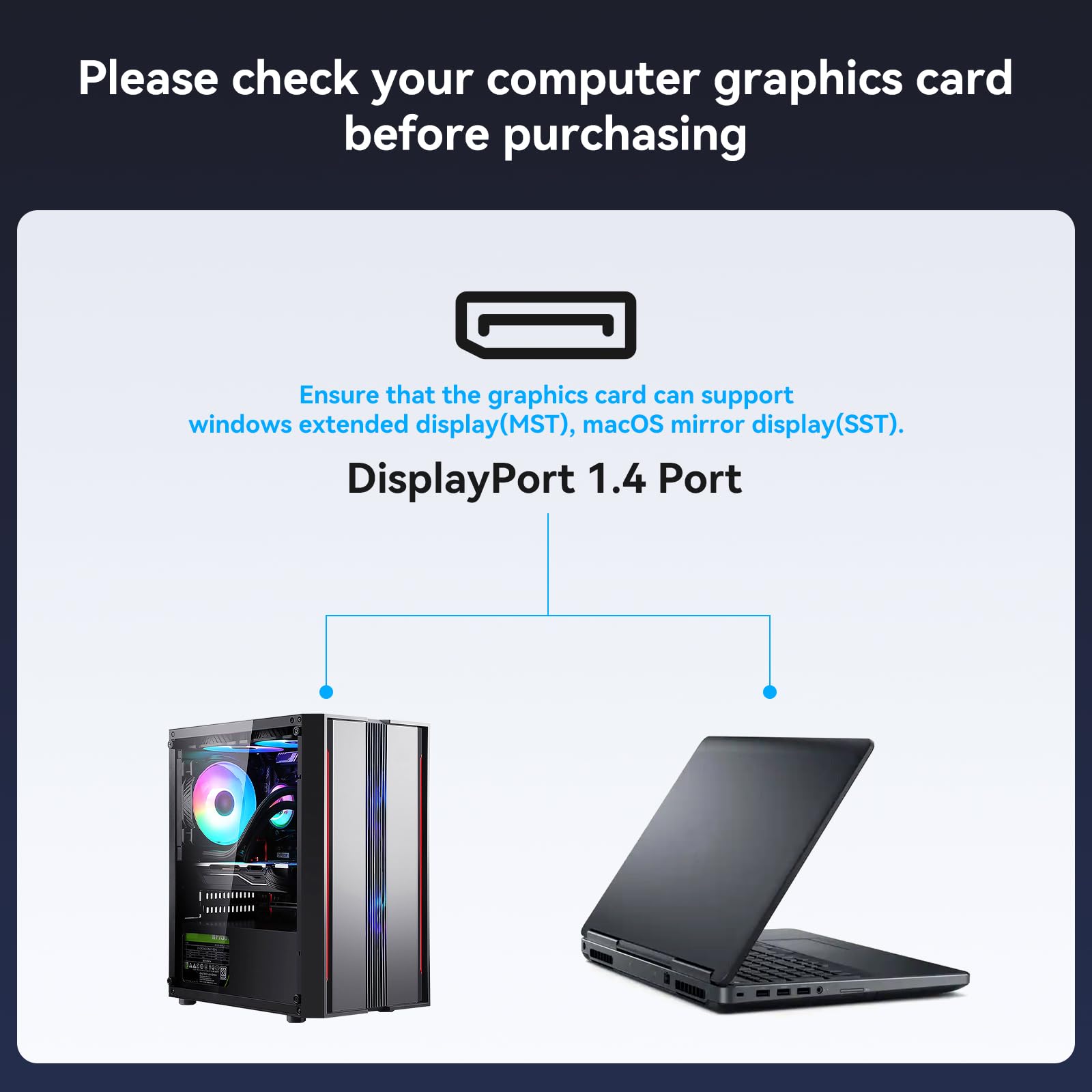 Displayport Splitter 3 moniteurs Dual DP avec adaptateur HDMI 4K60Hz Affichage étendu 1 entrée 3 sorties Displayport MST Hub pour plusieurs moniteurs Compatible avec PC, carte graphique