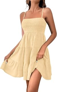 Beach Dresses For Women Uk Summer Spaghetti Strap Sundresses Casual Sleeveless One Tank Top Mini Dress Bandeau Tube Boho Sundress Simple Beachwear Covers With Pockets Elegant