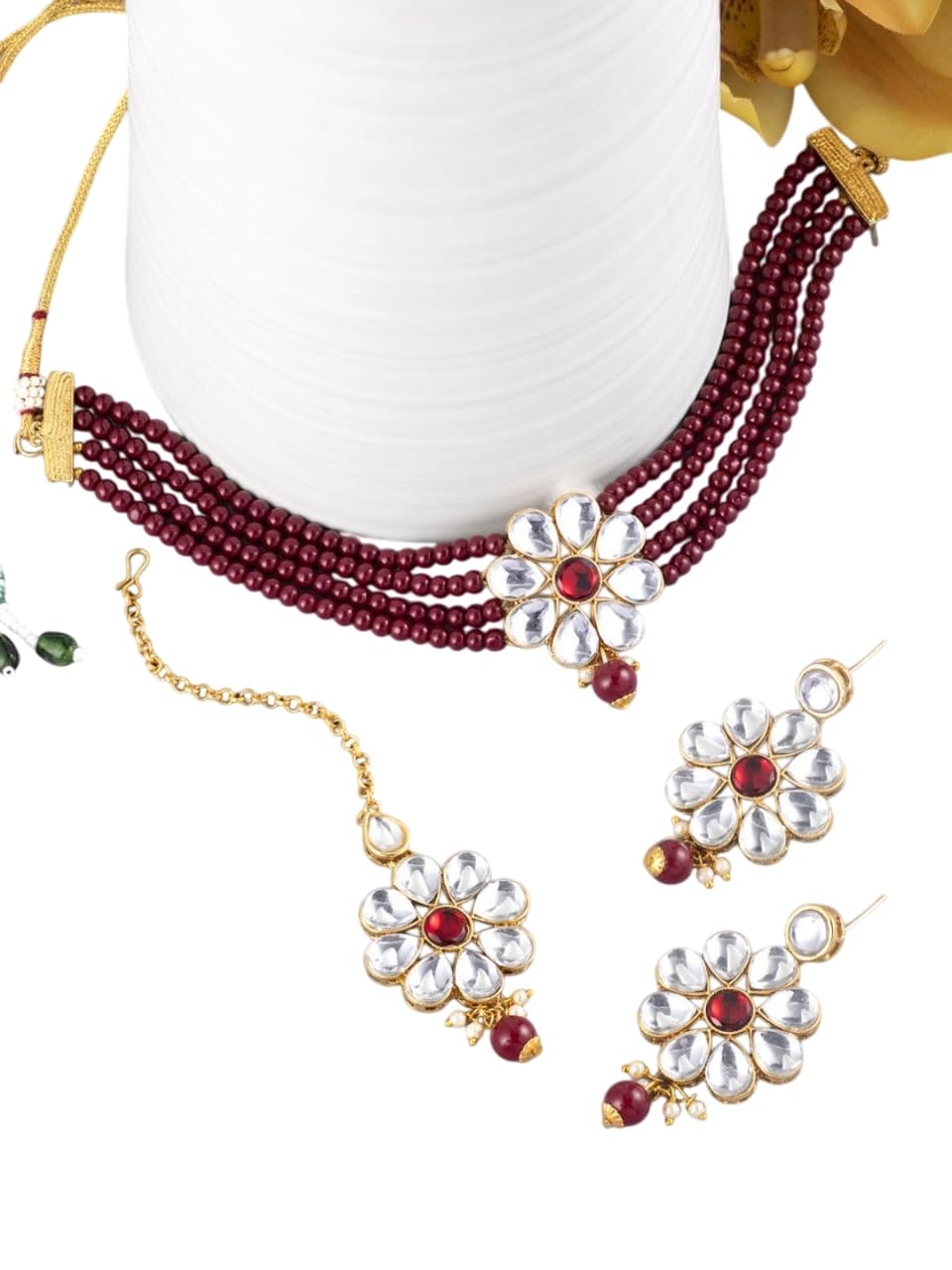 Juego de joyas kundan DMZ-2105 chapado en oro para bodas 8