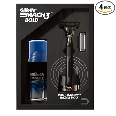 Gillette Mach3 Bold Gift Pack (Heavy, black, stylish Bold razor + 1 Cartridge+ Mach3 Gel+ Magnetic Razor Dock)