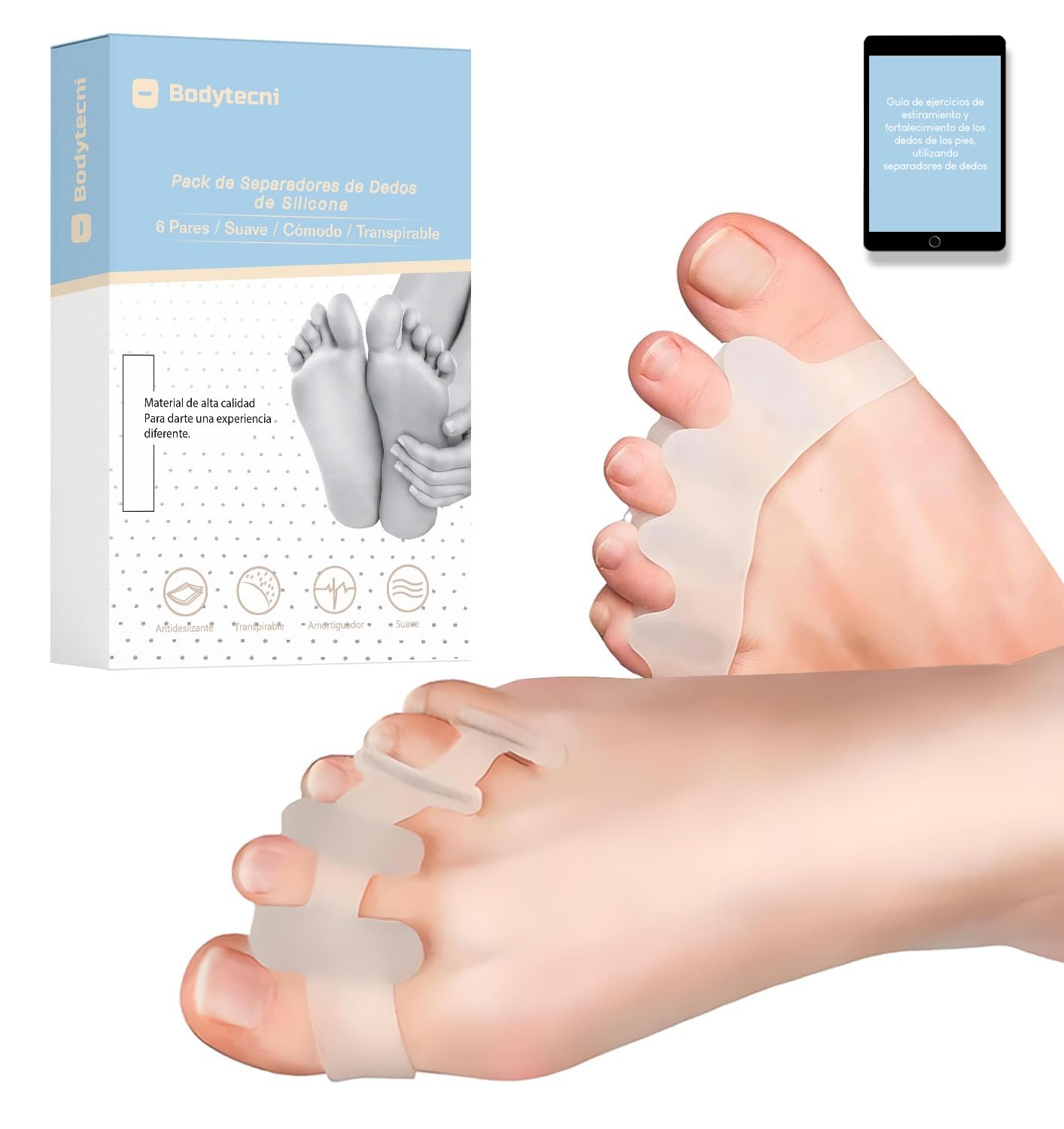 Bodytecni Separadores de Dedos de los Pies, [12 Uds] Separador para Dedos del Pie Silicona 0% BPA, Enderezador y Separador Dedos del Pie Superpuestos, Protector Dedos Pie, Corrector de Dedos para Pies