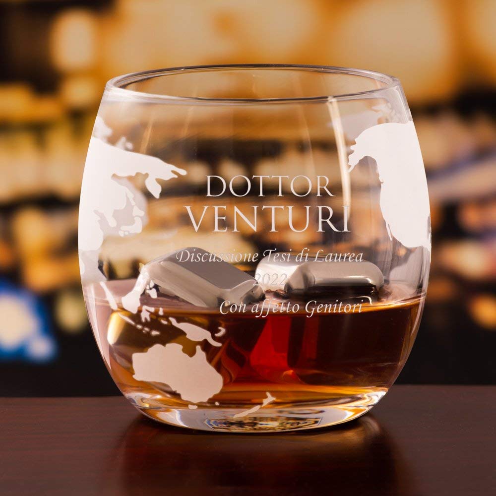 Decanter Per Whisky A Forma Di Mappamondo 850ml - Con 2 Bicchieri E Incisione Personalizzata - Foto 2