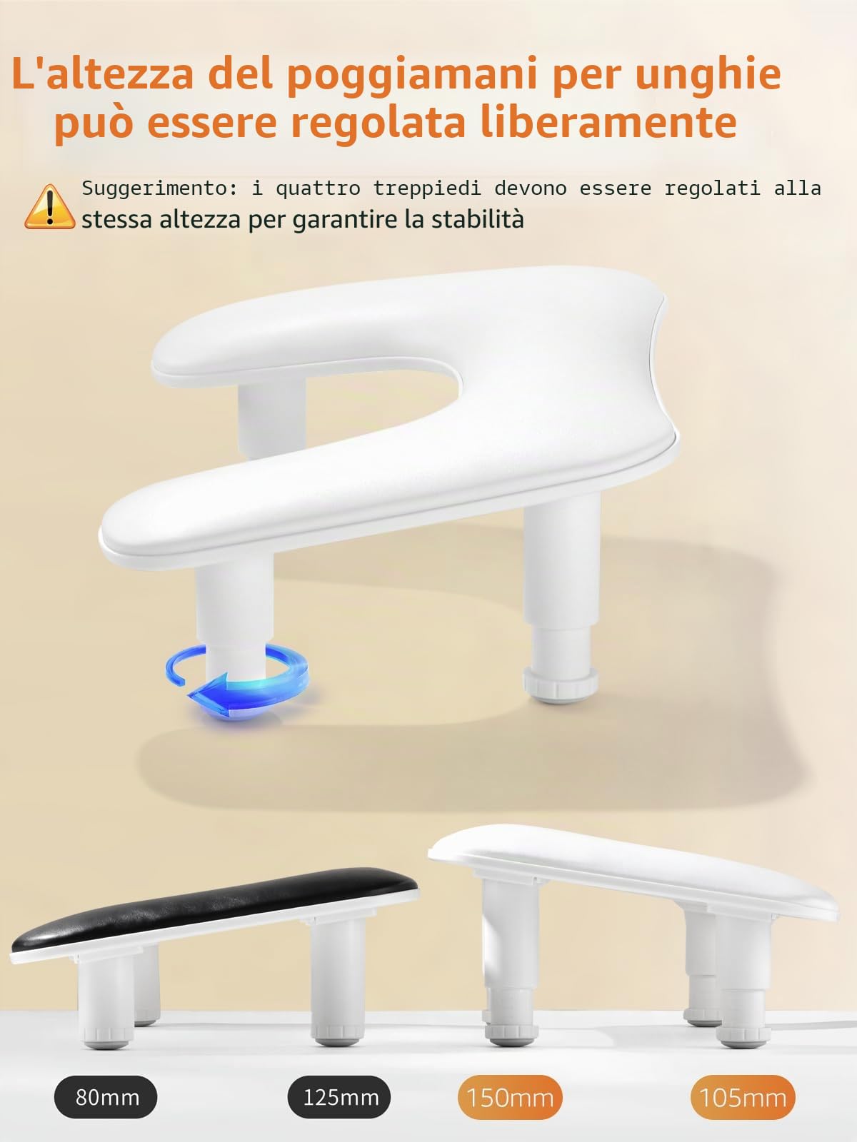 Deciniee Poggiamano per Unghie: Forma U Appoggia Mani per Unghie - Altezza Regolabile Poggia Mani per Unghie per Tavolo Manicure Tavolo Estetista per Unghie - Bianco