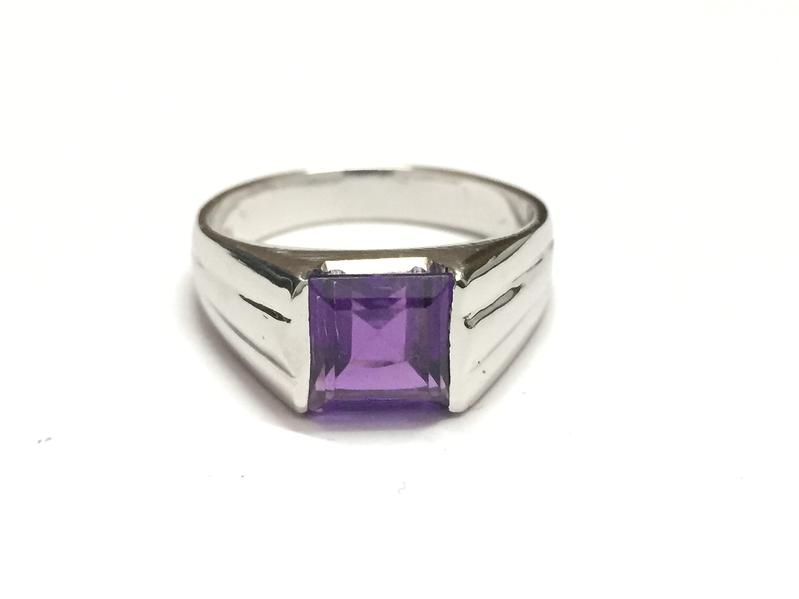 Juhi Jewels925 Sterling Silver Amethyst Men Ring Beautiful Design 8 mm Square 2 Ct Amethyst Ring February Birthstone Ring For Men