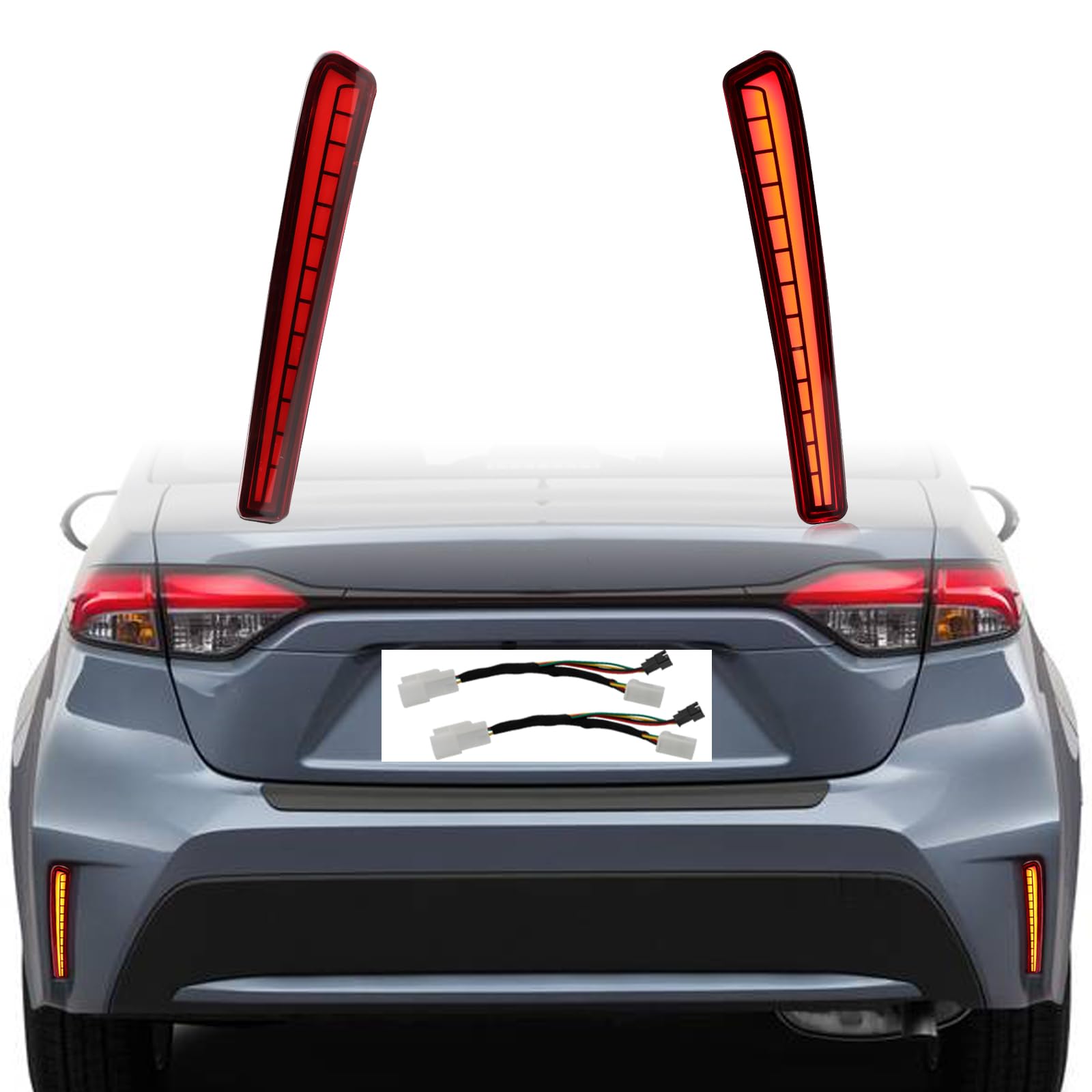 KEEGTBOX LED Rear Bumper Brake Light Kit Daytime Running Light Dynamic Sequential Turn Signal Lamps Fit for Toyota Corolla L LE XLE 2021-2023 Accessories (Red)