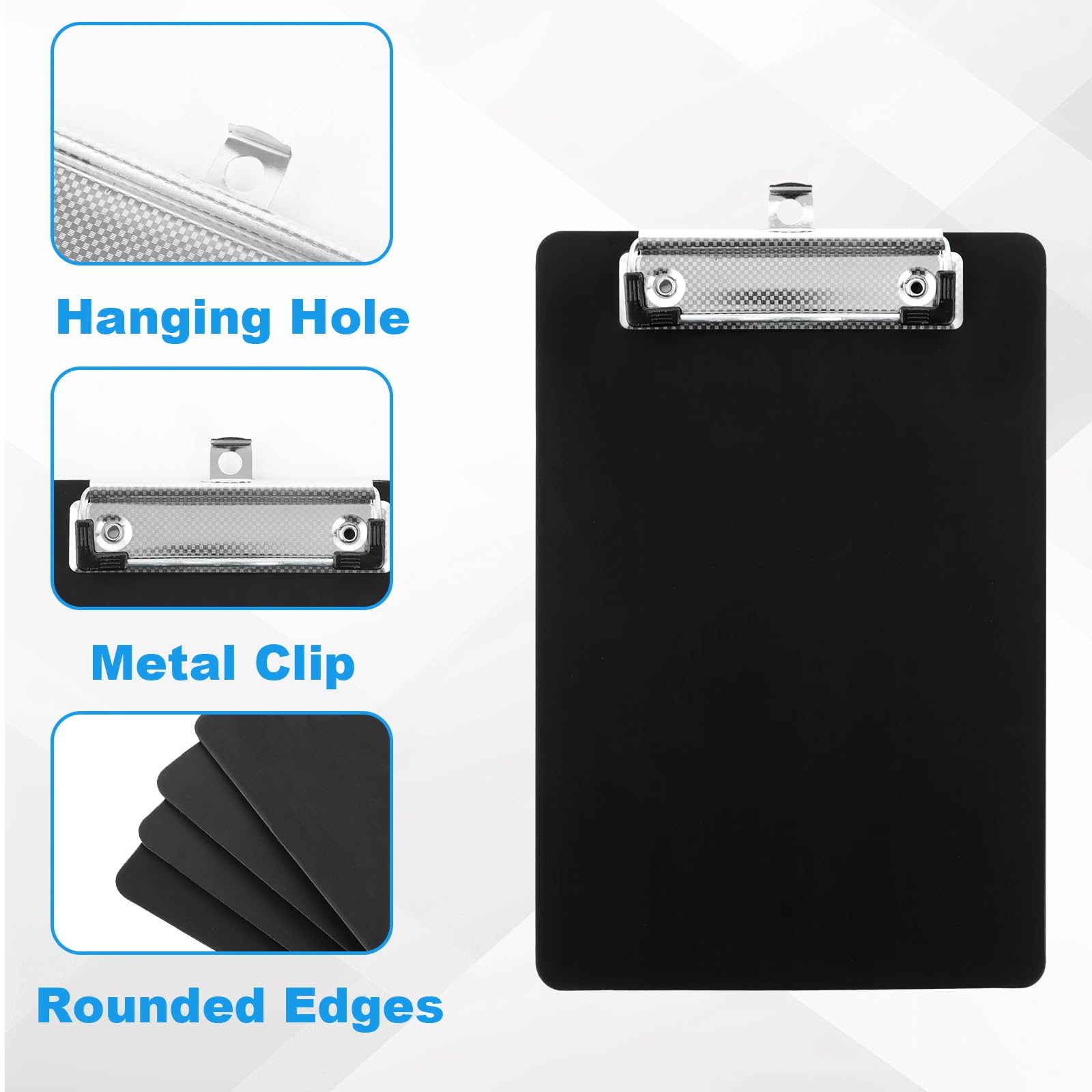 Portapapeles con Pinza A4 Negro, Carpeta Plastico 1.5 mm, Tablero de Escritura para Oficina