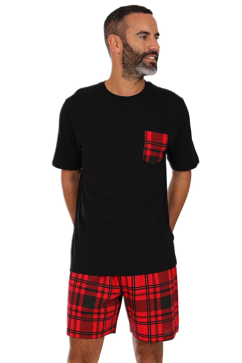 Thepyjamafactory Men's Black And Red Tartan Check Short Pyjama Set (Medium)