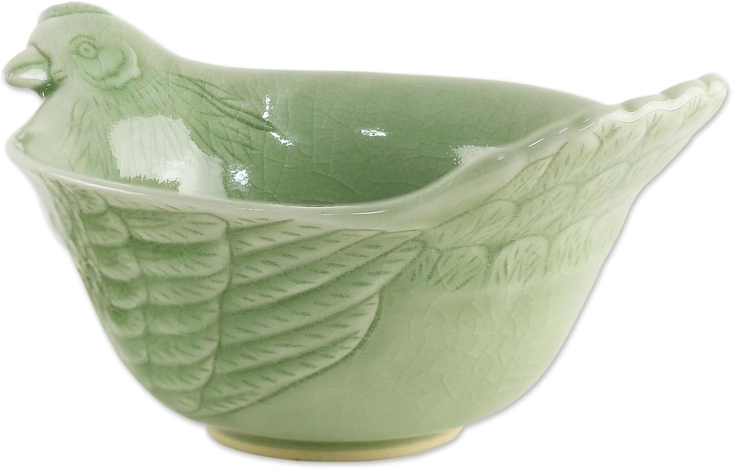 NOVICA Artisan Handcrafted Celadon Ceramic Bowl Chicken from Thailand Green Tableware Dinnerware Bowls Animal Themed Bird [bowl 3.5in H x 7.25in W x 5.5in D 11 Oz.] ' Chiang Mai Chicken'