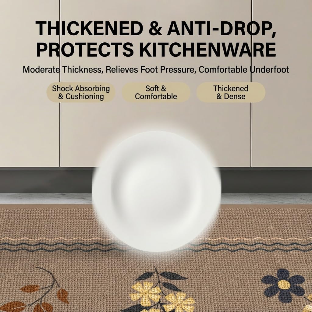 Générique Tapis de Cuisine rembourré Anti-Fatigue, Tapis de Cuisine tissé antidérapant, Tapis de Confort imperméable et Facile à Nettoyer for Sol, évier et Bureau Debout(Brown kitchenware,45x120cm)