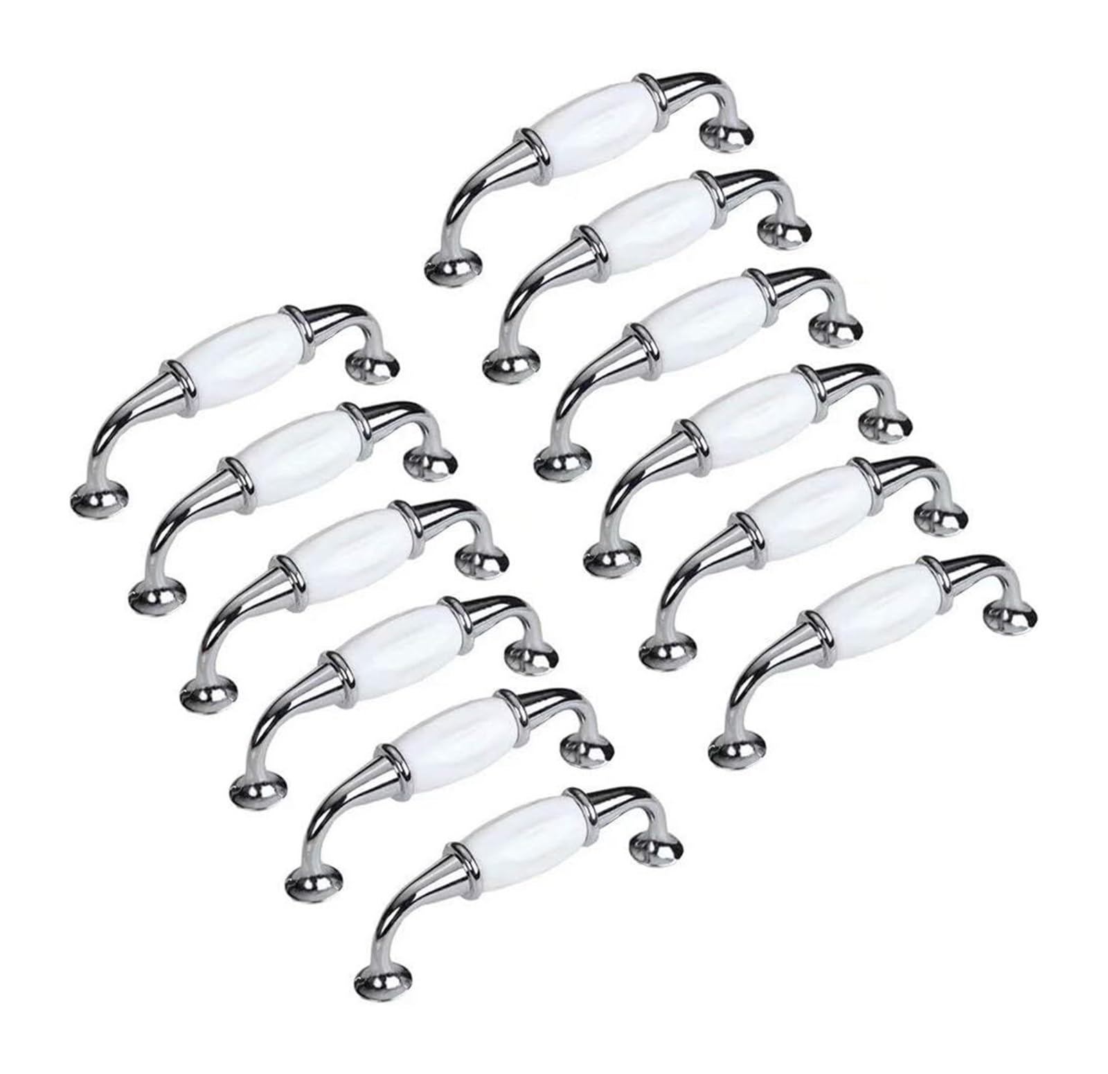 Opeximatun Ceramic Drawer Knobs, 12 Pcs Multicolor Ceramic Zinc Cabinet Handles 96mm Hole Distance(Chrome,Plated)