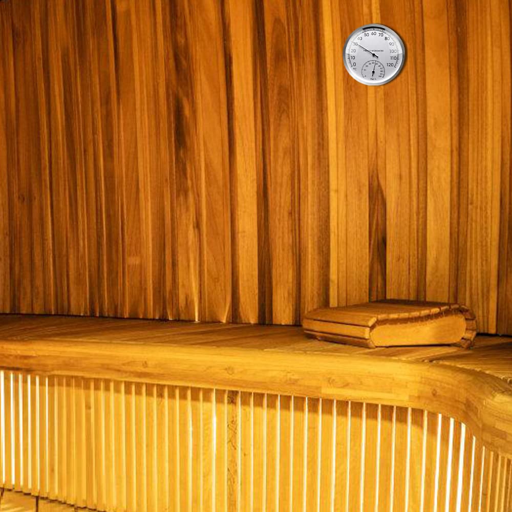 LUFEIS Higrómetro Termómetro Sauna,2 en 1 Termómetro de Metal, Accesorio para Sala de Sauna,Esfera de Metal Sauna,Temperatura y Humedad Correcta,Higrómetro Termómetro Analógico